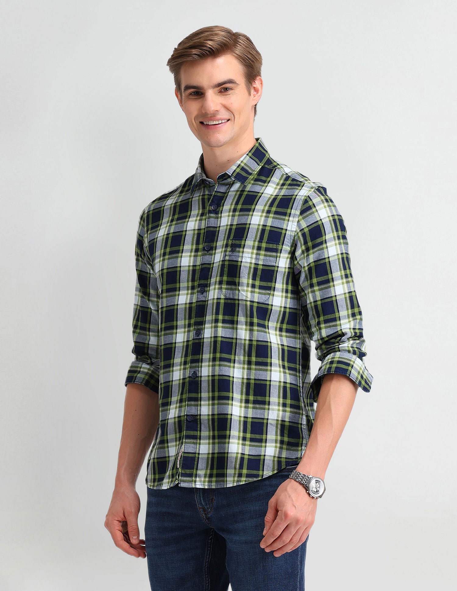 1270~Loose-fit Shirt with Tartan Check Pattern