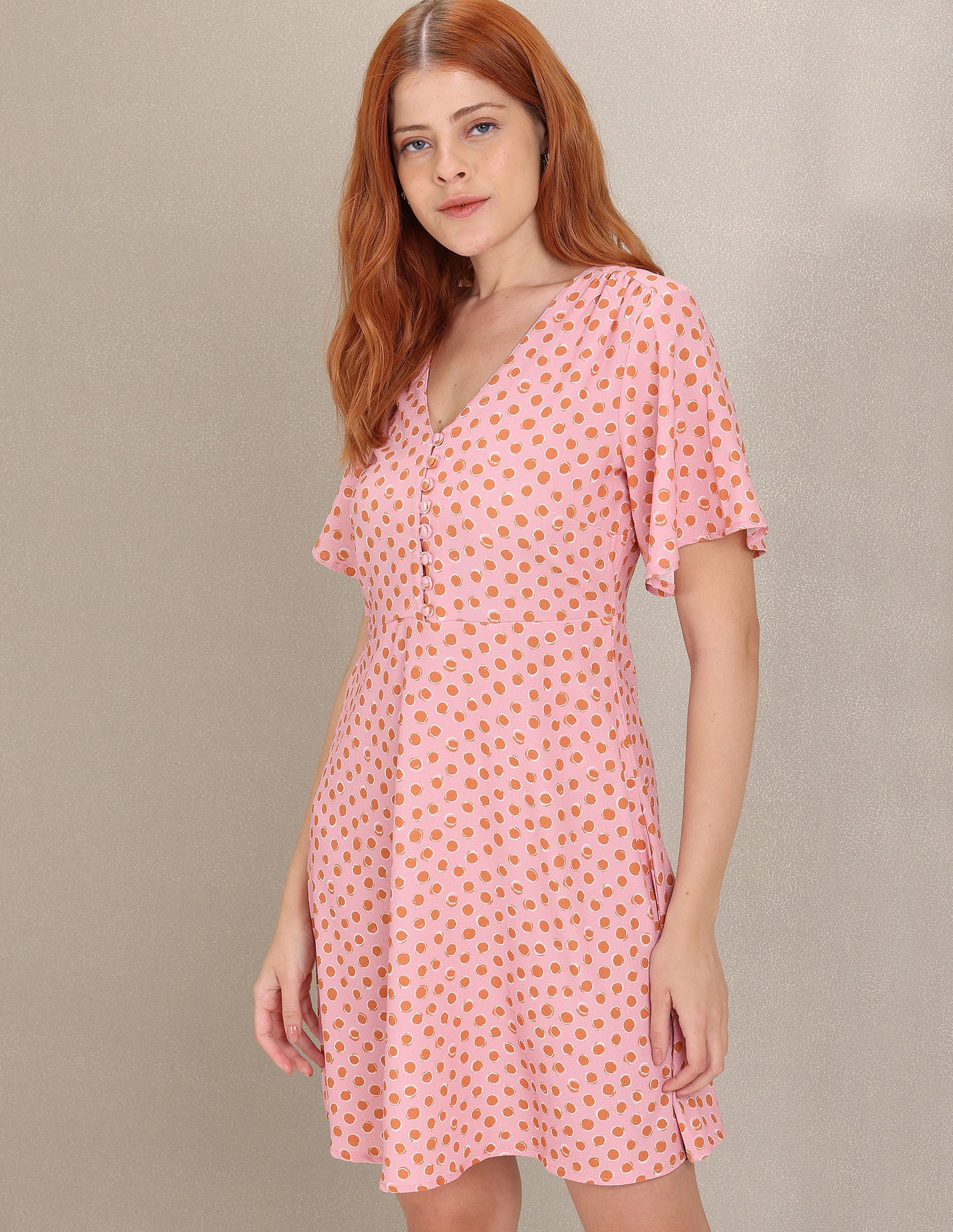 Doll Collar Ditsy Floral & Polka Dot Print A-line Dress