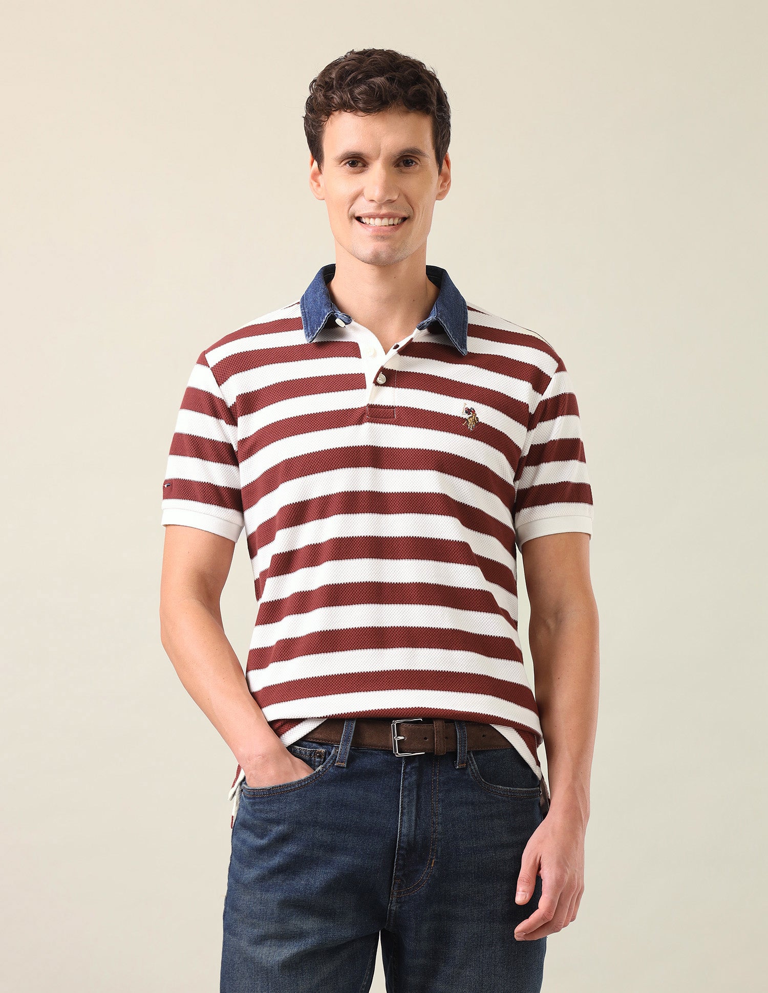 Horizontal Men's Horizontal Striped Slim Fit Polo Shirt - Image 2
