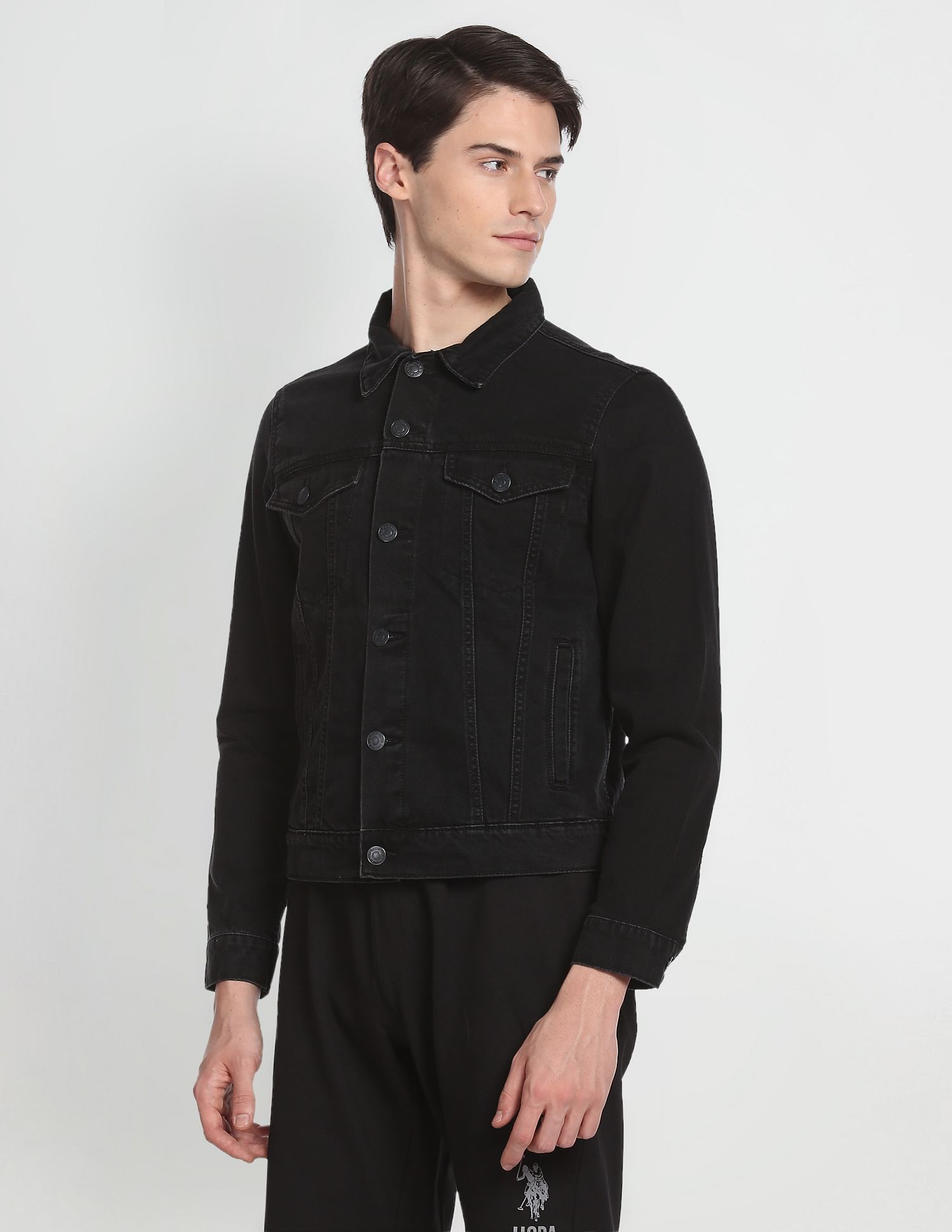 Men Black Twill Washed Denim Jacket – Polo India