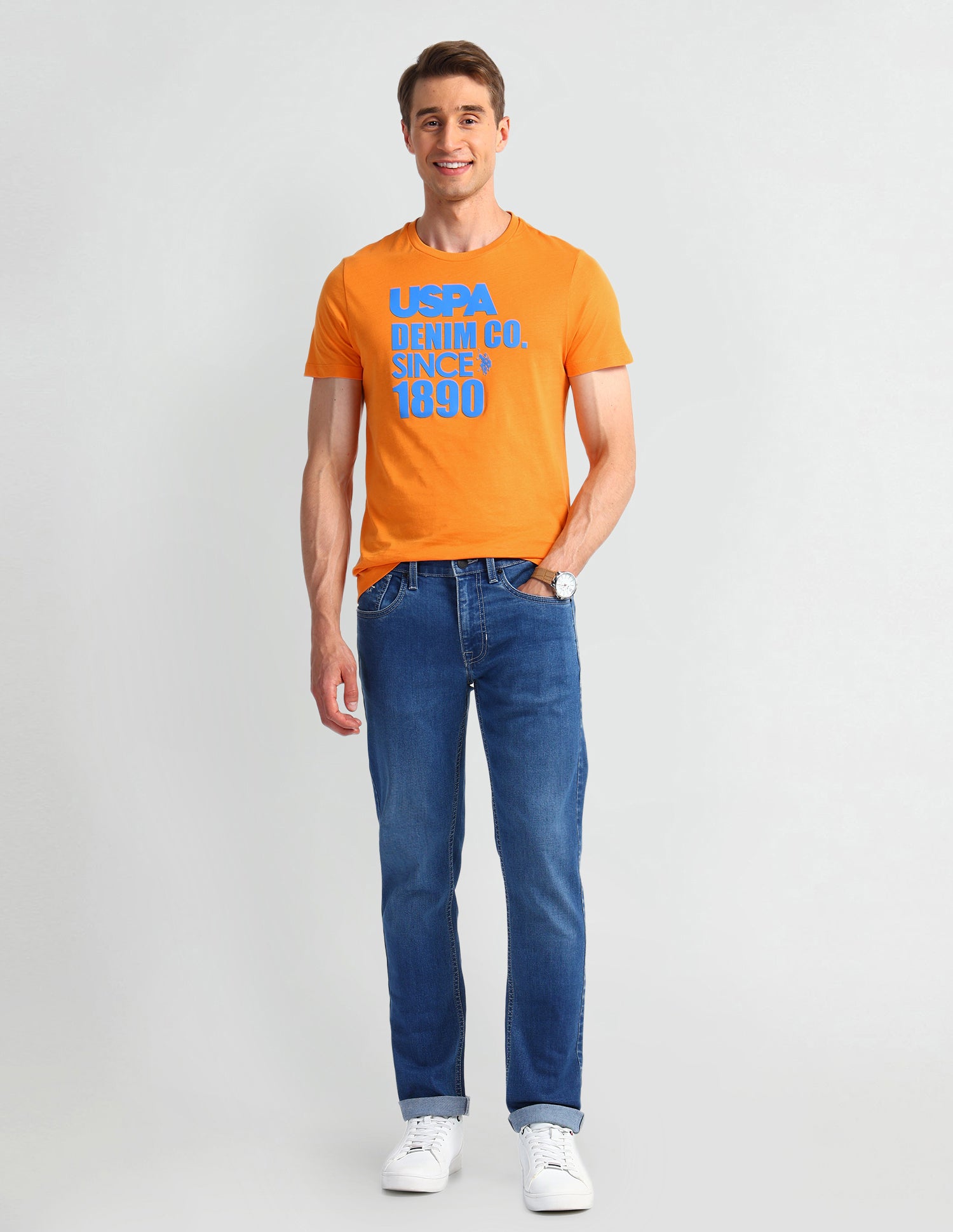 Typography Printed Muscle Fit T-Shirt Orange - U.S. Polo Assn. India | Large