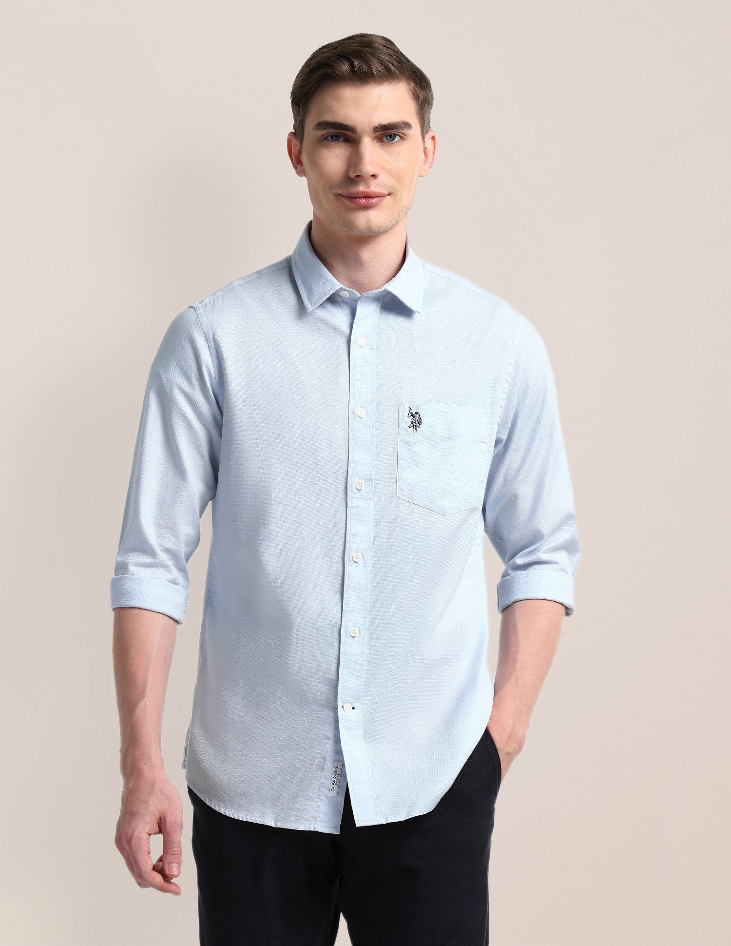 Solid Regular Fit Formal Shirt Light-Blue - U.S. POLO ASSN. | Large