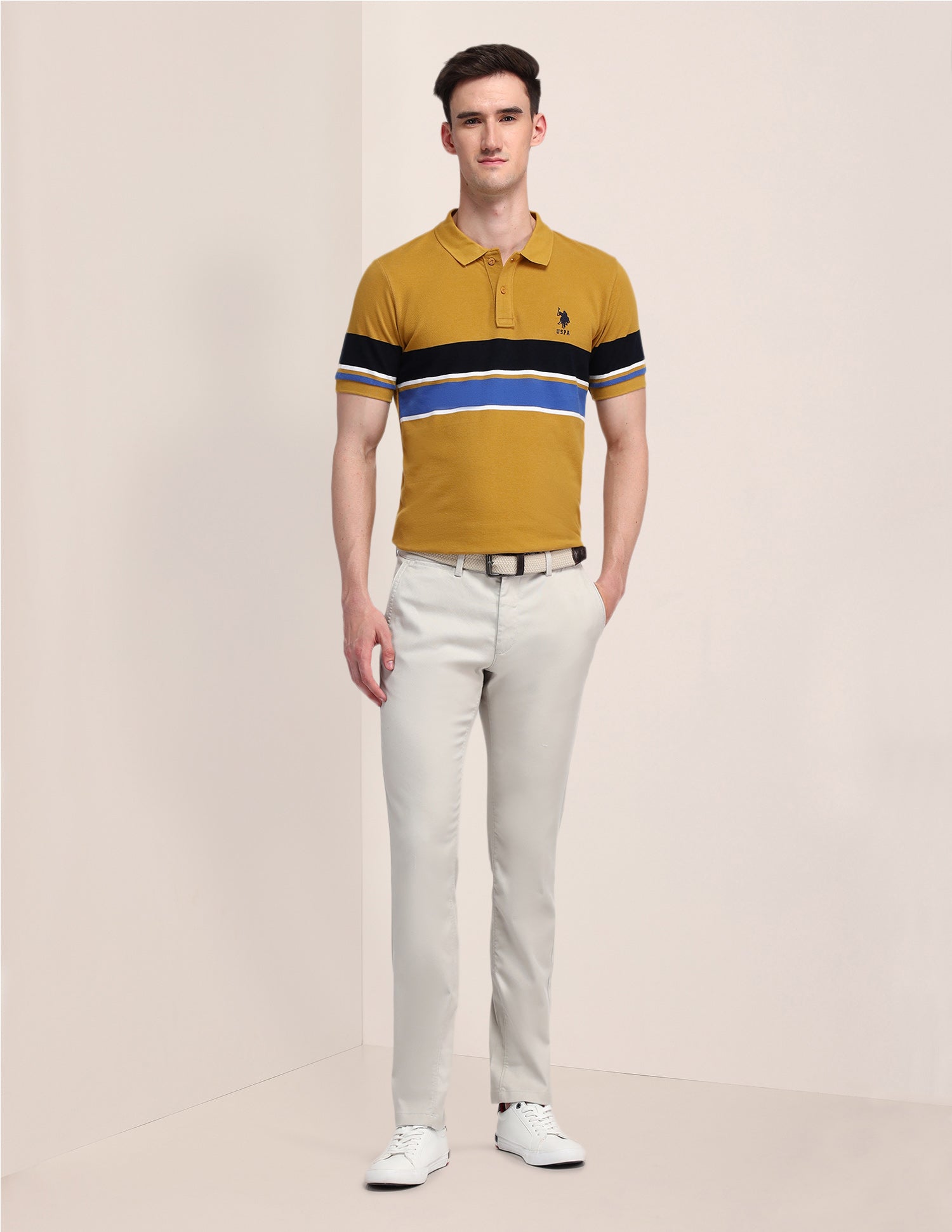 Horizontal Striped Slim Fit Polo Shirt Mustard - U.S. Polo Assn. India | Large