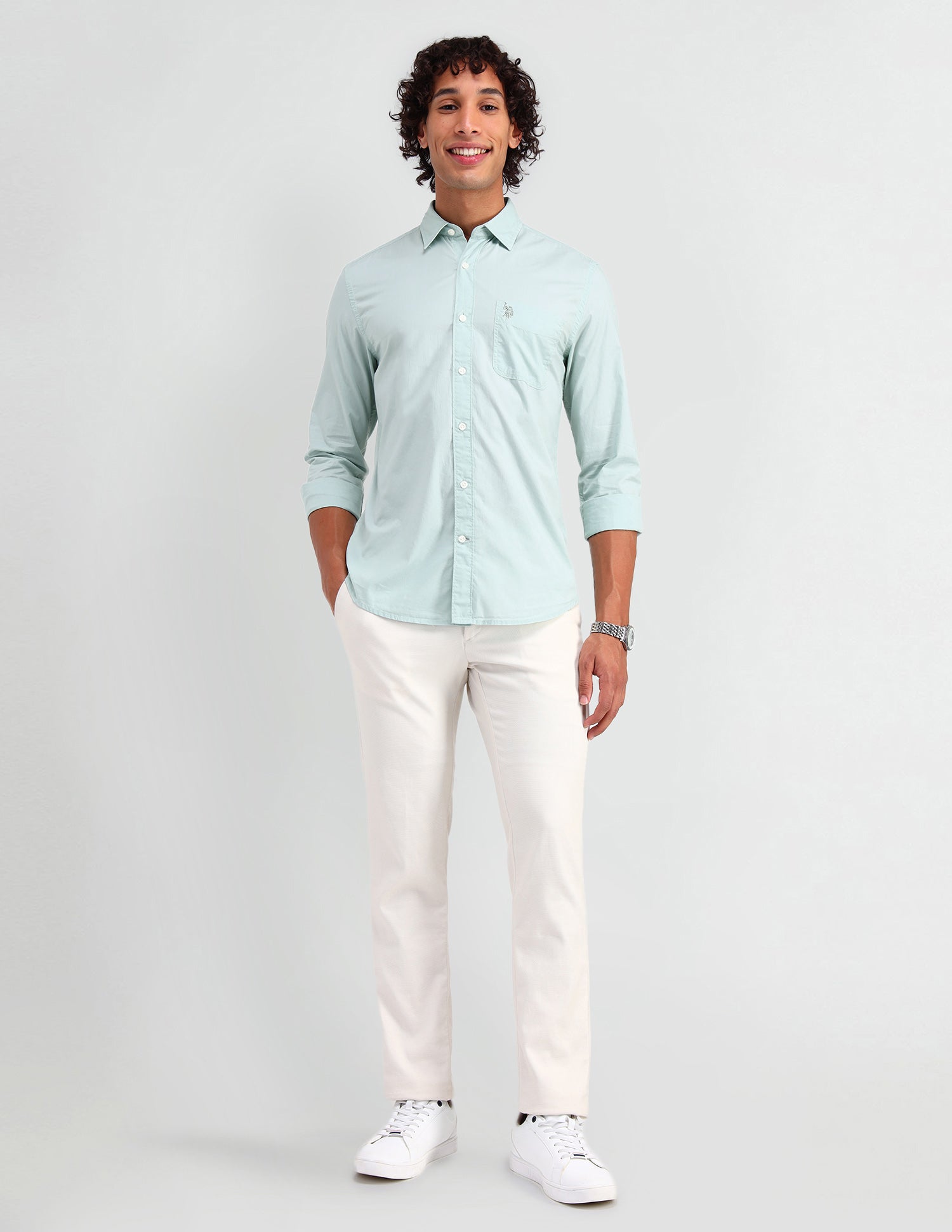 Solid Slim Fit Shirt Light Green - U.S. Polo Assn. India | Large