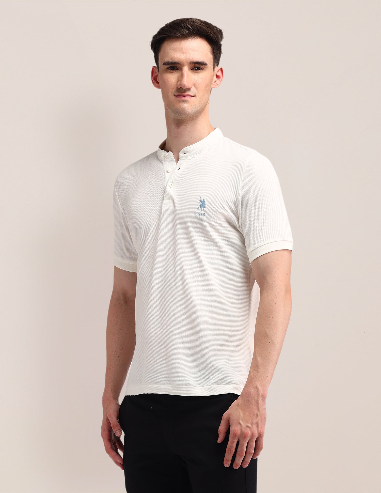 Solid Slim Fit Polo Shirt Off White - U.S. Polo Assn. India | Large