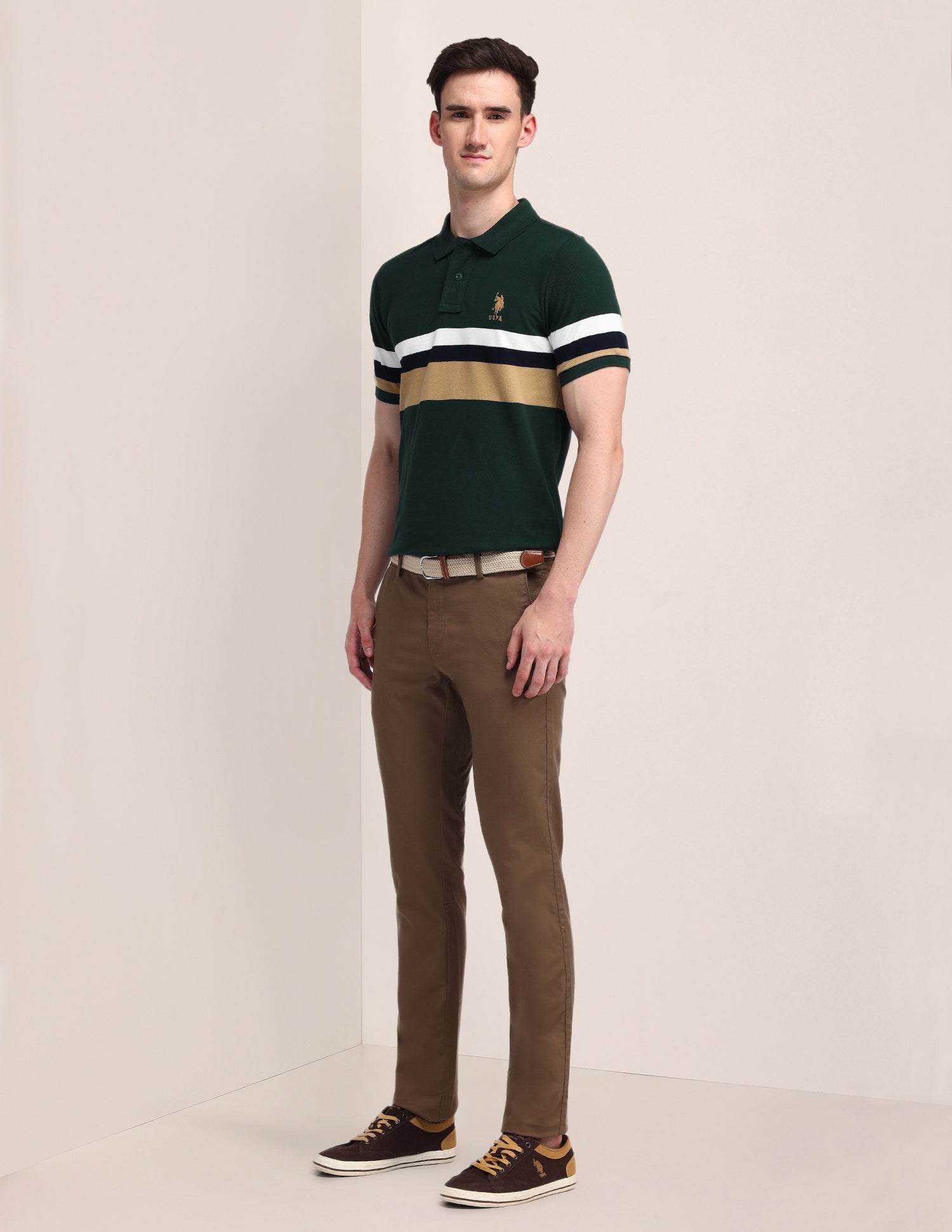 Horizontal Striped Slim Fit Polo Shirt Green - U.S. Polo Assn. India | Large
