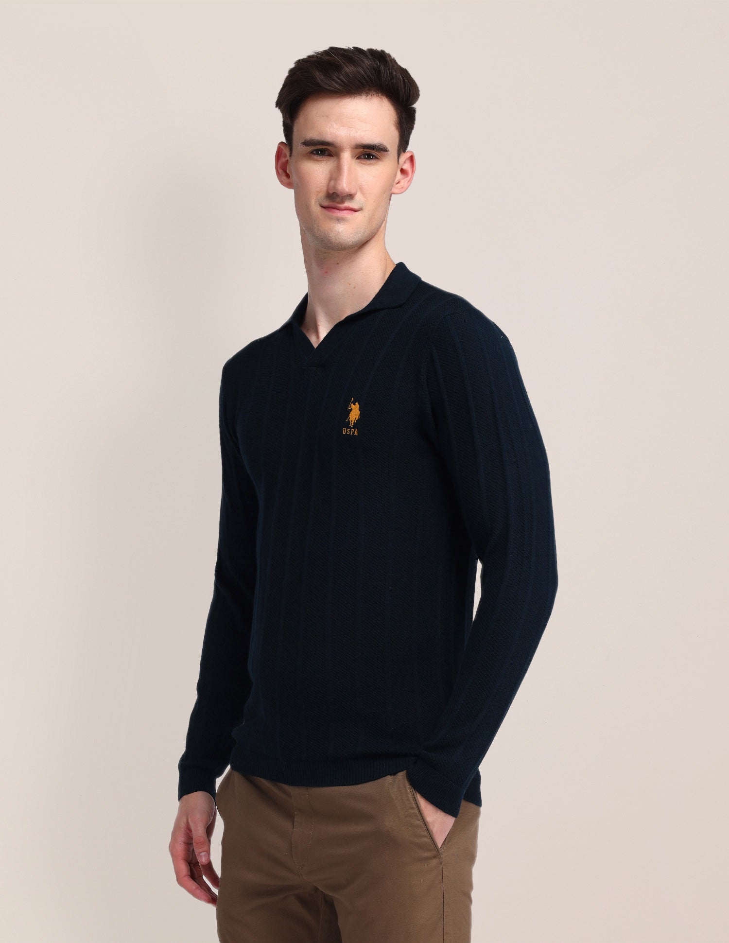 Polo Neck Textured Sweater Navy - U.S. POLO ASSN. | Large