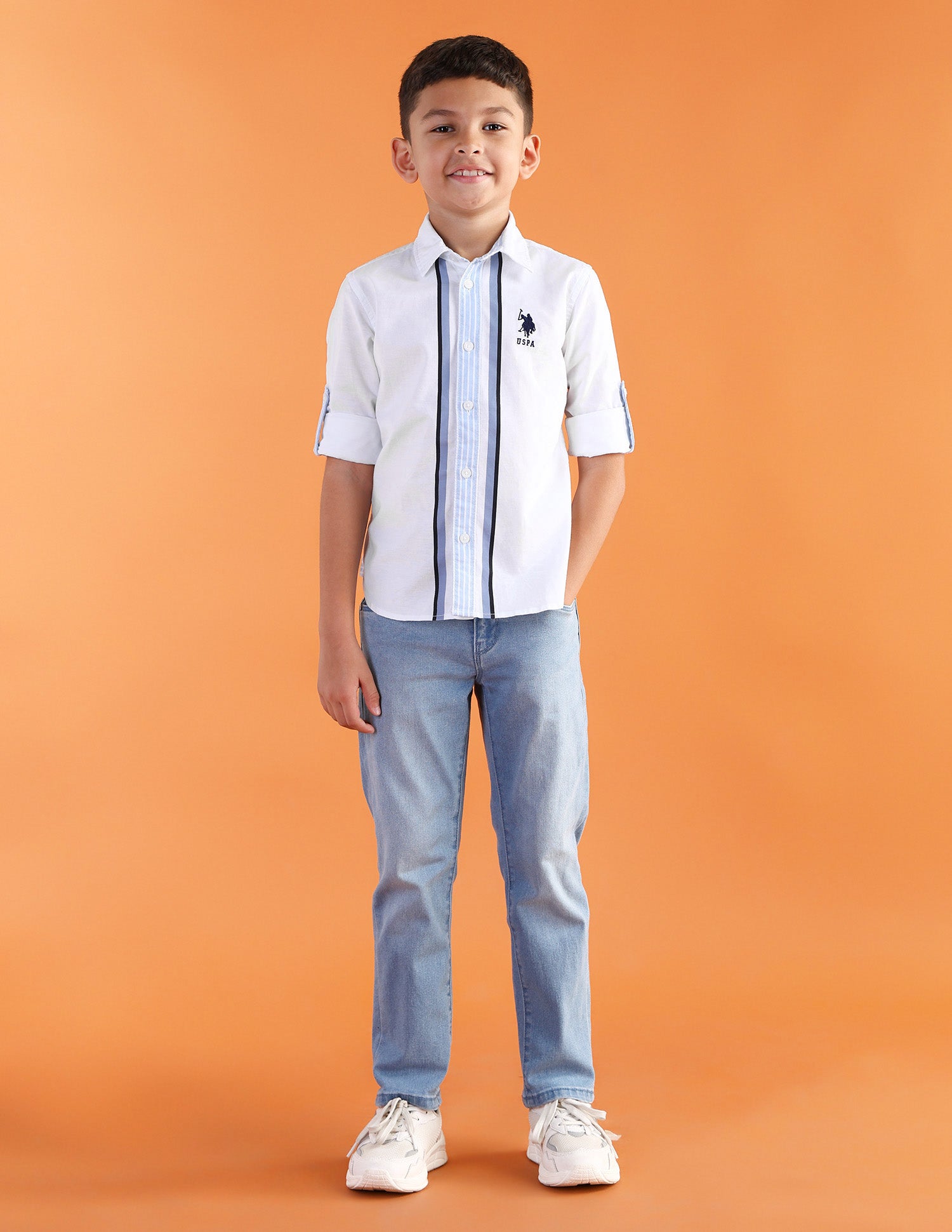 Boys Regular Fit Vertical StripedShirt White - U.S. POLO ASSN. | Large