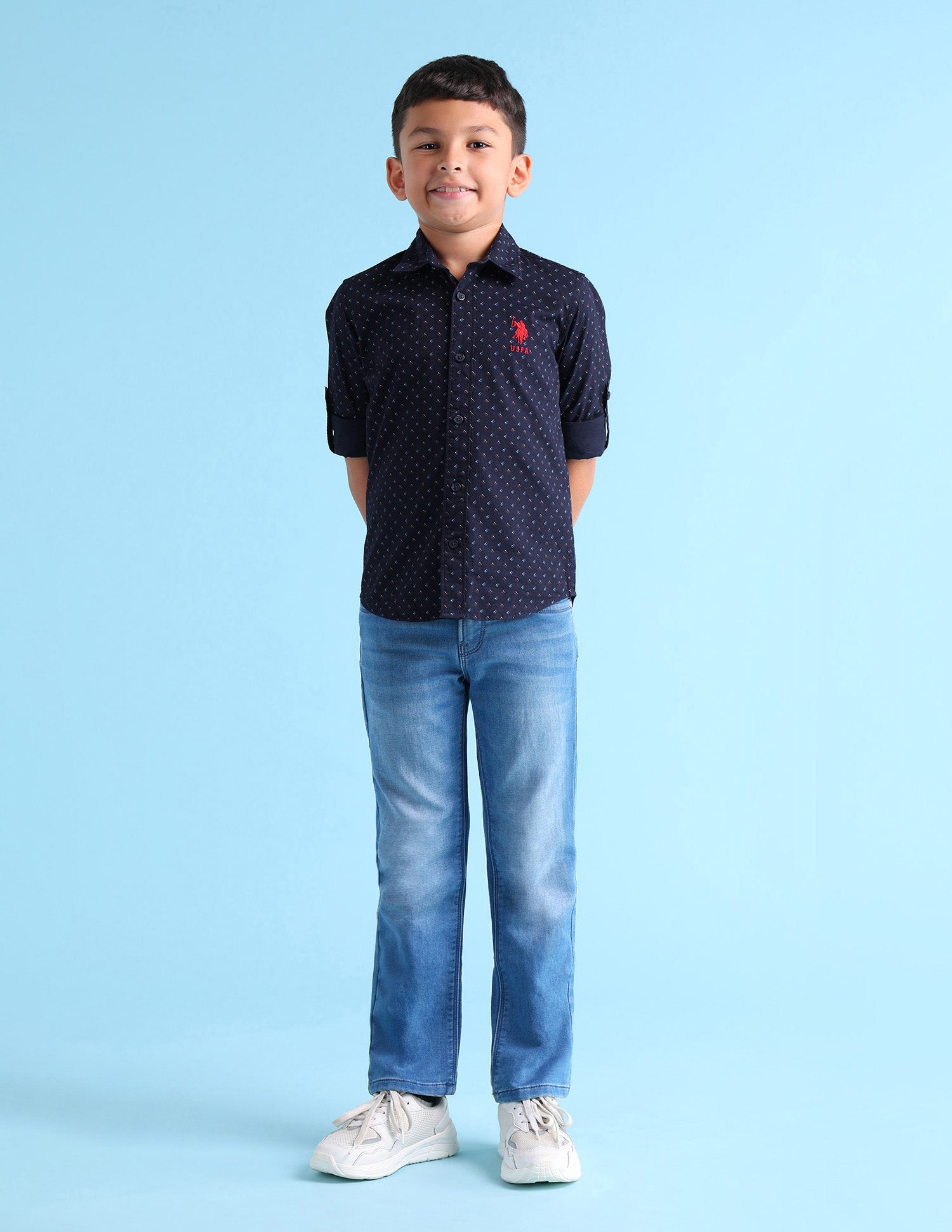 Boys Regular Fit Twill Weave All-Over Shirt Navy - U.S. POLO ASSN. | Large