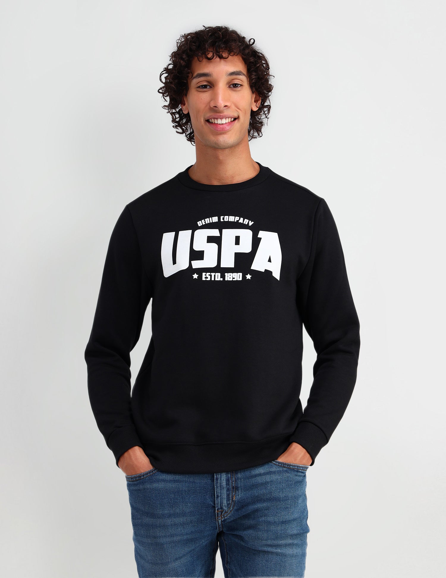 Crew Neck Brand Printed Sweatshirt Black - U.S. Polo Assn. India | Large