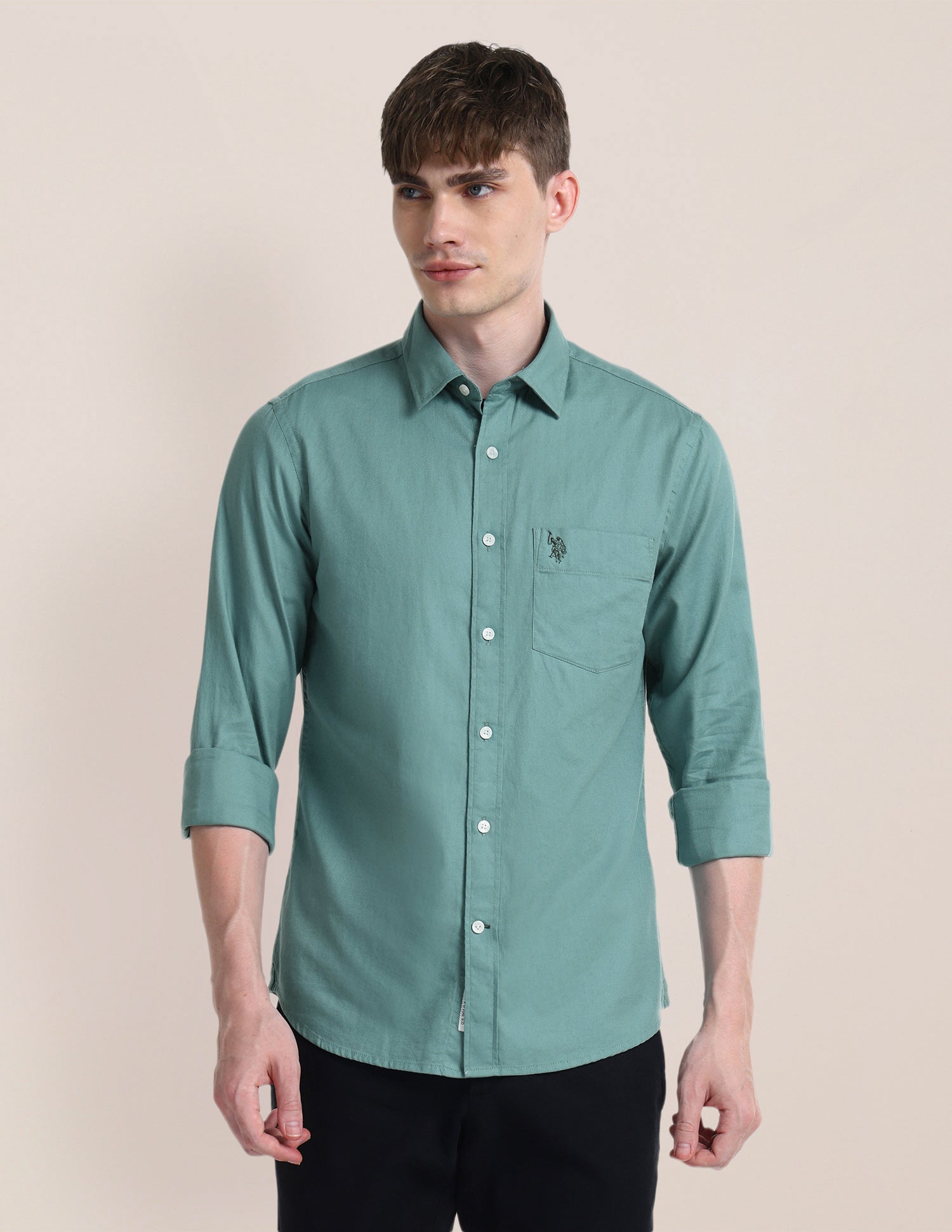 Solid Regular Fit Shirt Green - U.S. POLO ASSN. | Large