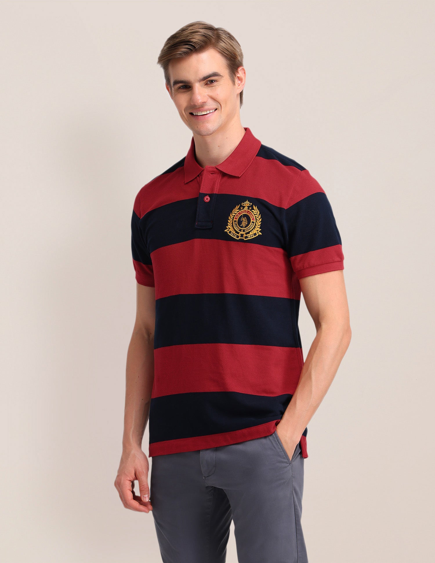 Horizontal Striped Cotton Polo Shirt Red - U.S. POLO ASSN. | Large