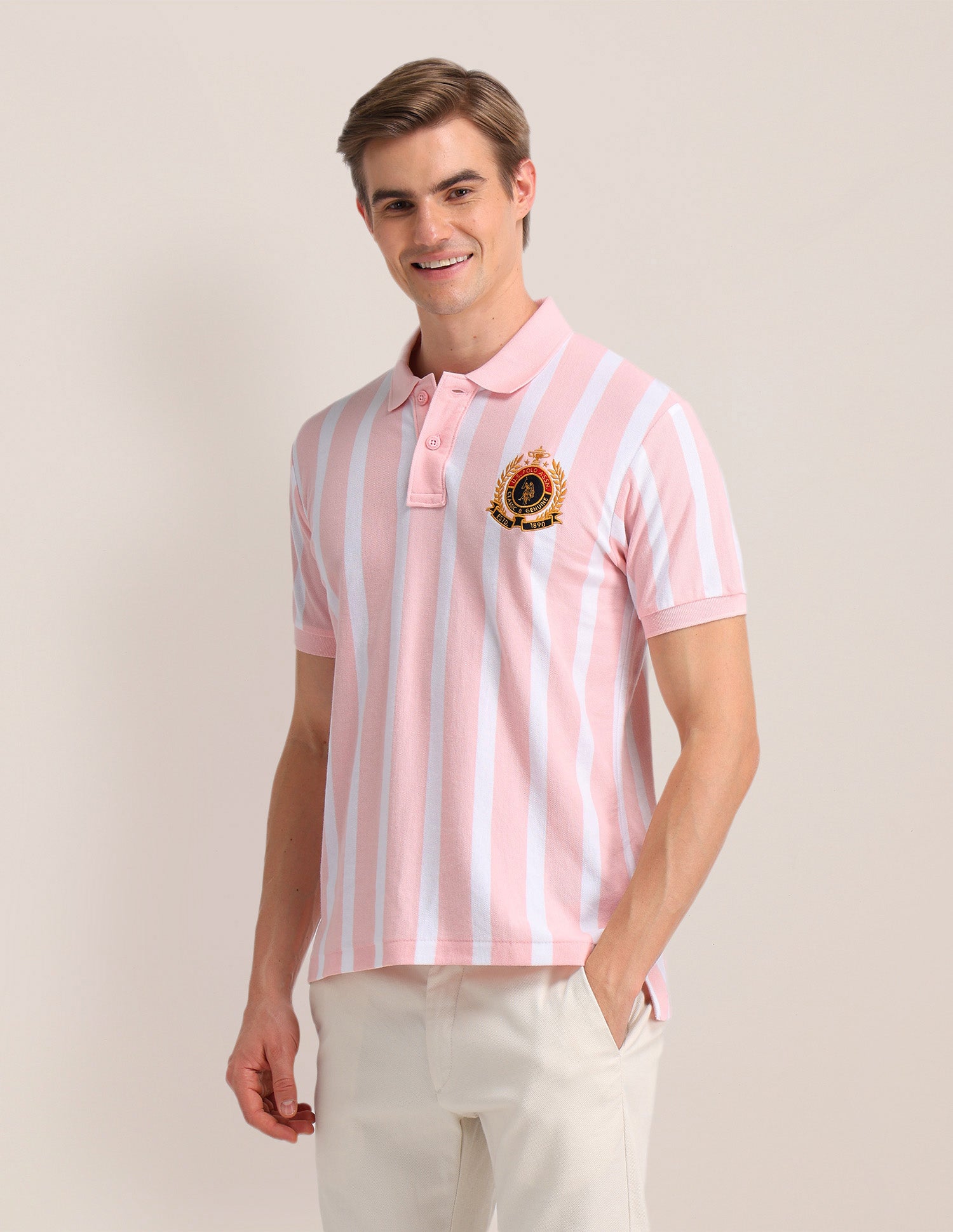 Vertical Striped Slim Fit Polo Shirt Light Pink - U.S. POLO ASSN. | Large
