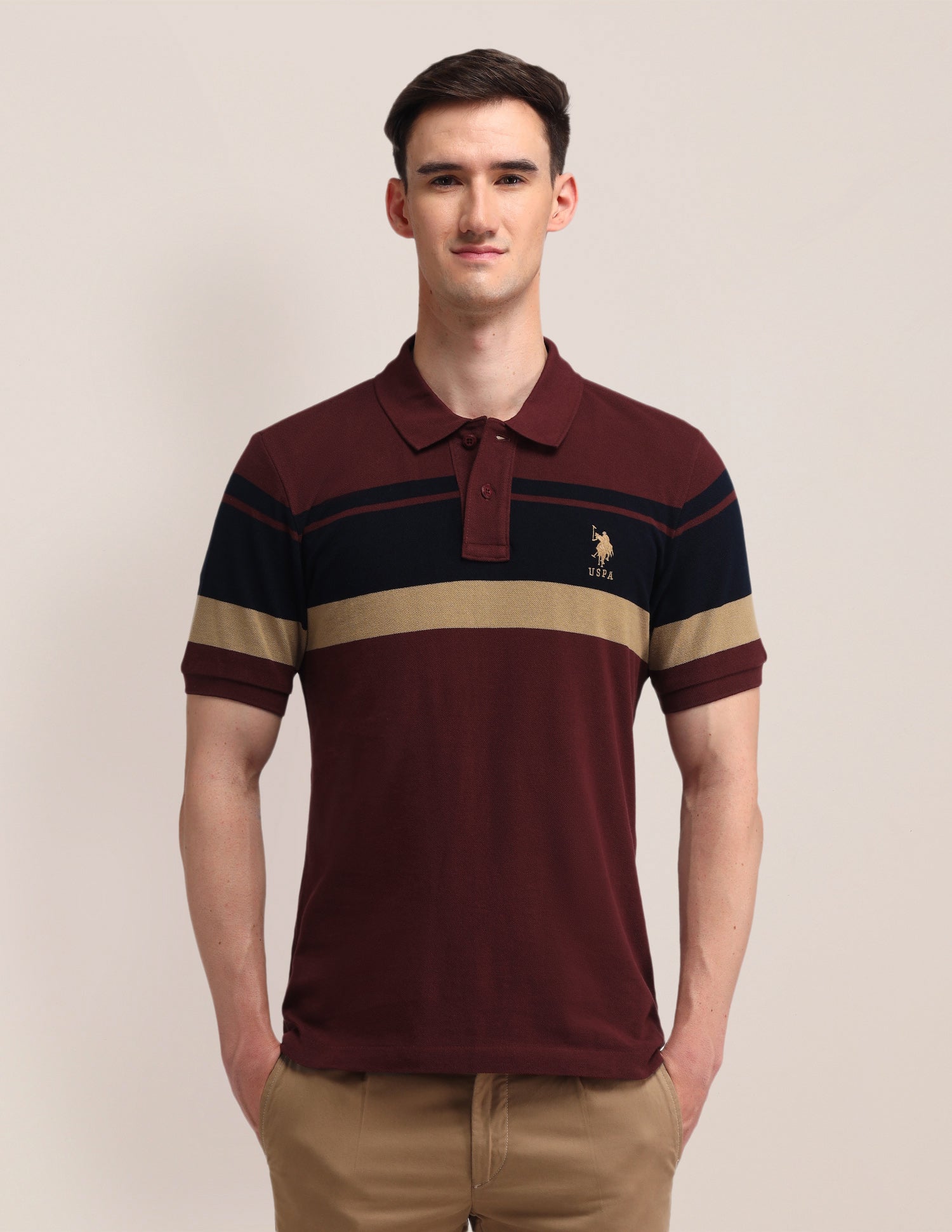 Horizontal Striped Slim Fit Polo Shirt Maroon - U.S. POLO ASSN. | Large