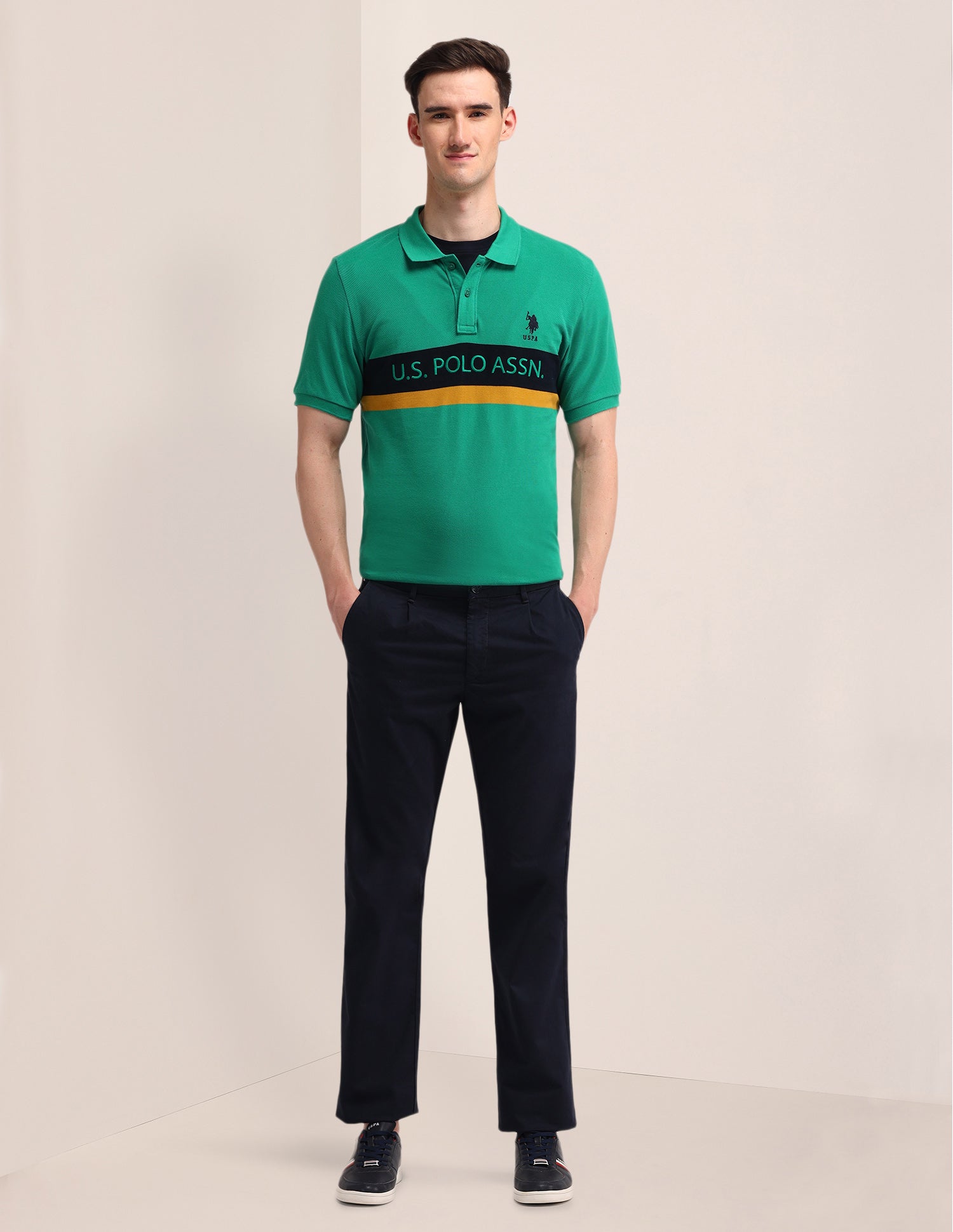 Horizontal Striped Cotton Polo Shirt Light Green - U.S. Polo Assn. India | Large