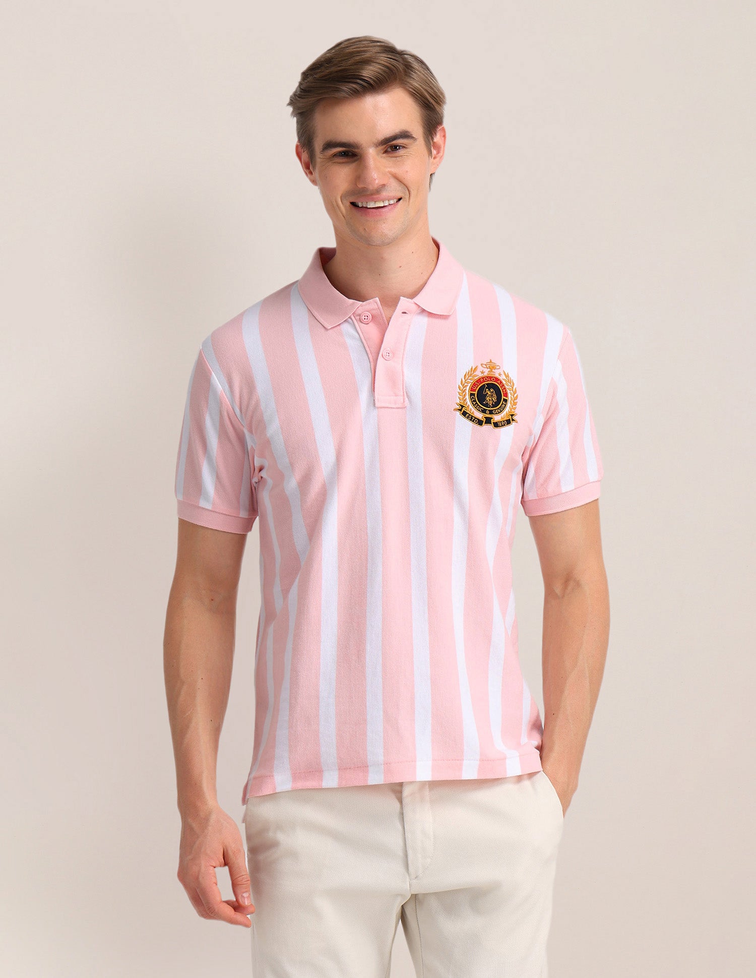Vertical Striped Slim Fit Polo Shirt Light Pink - U.S. POLO ASSN. | Large