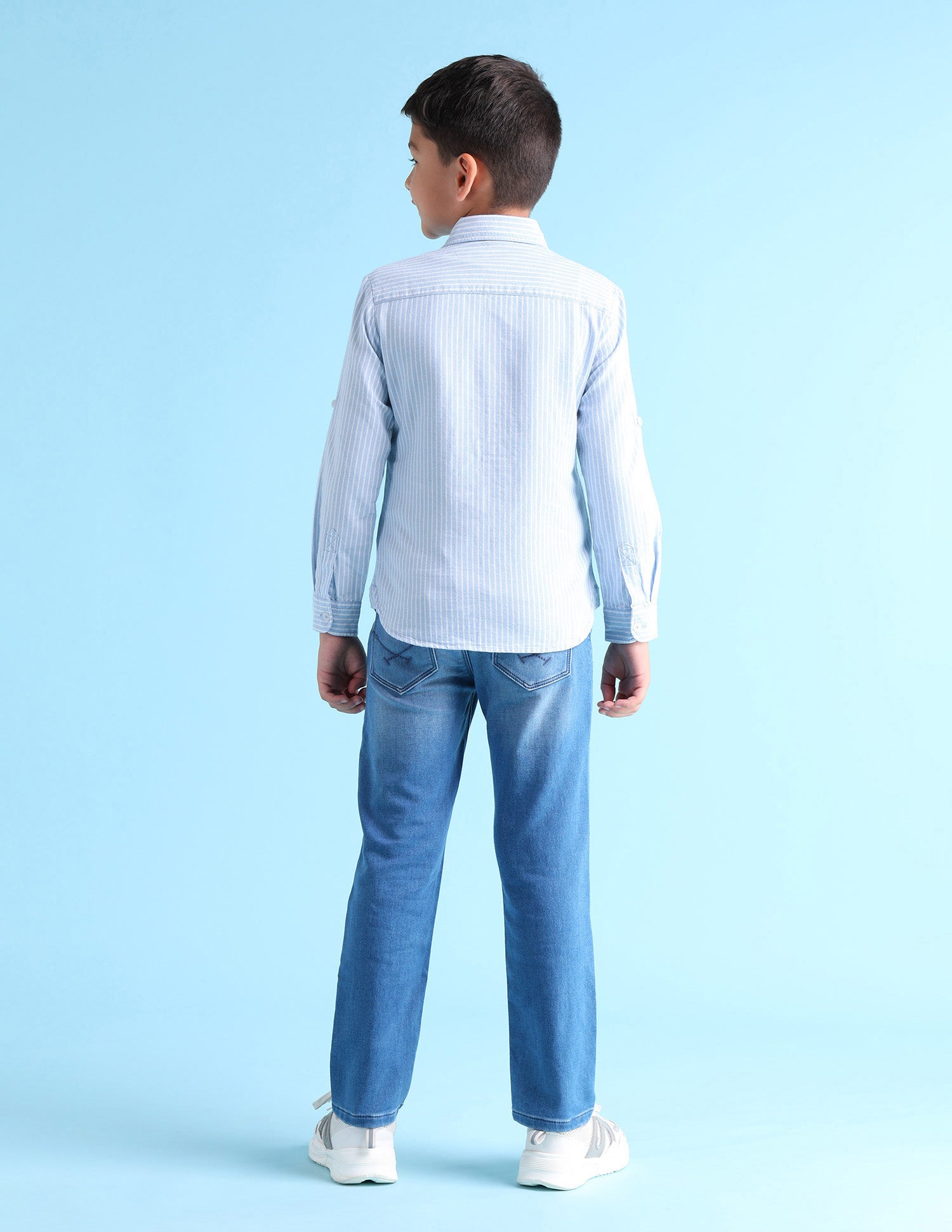 Boys Regular Fit Vertical StripedShirt Light Blue - U.S. Polo Assn. India | Large