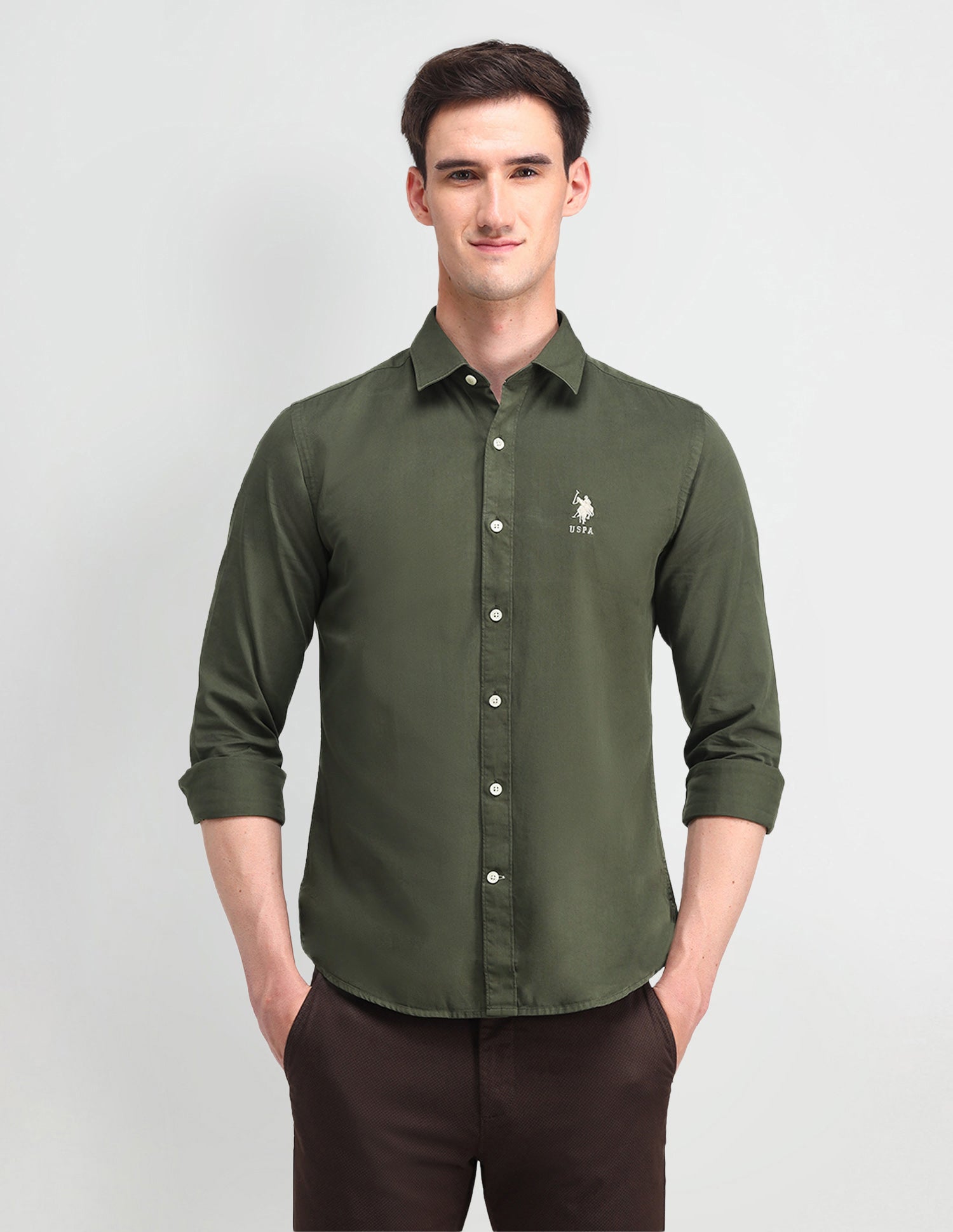 Solid Slim Fit Shirt Light Olive - U.S. POLO ASSN. | Large
