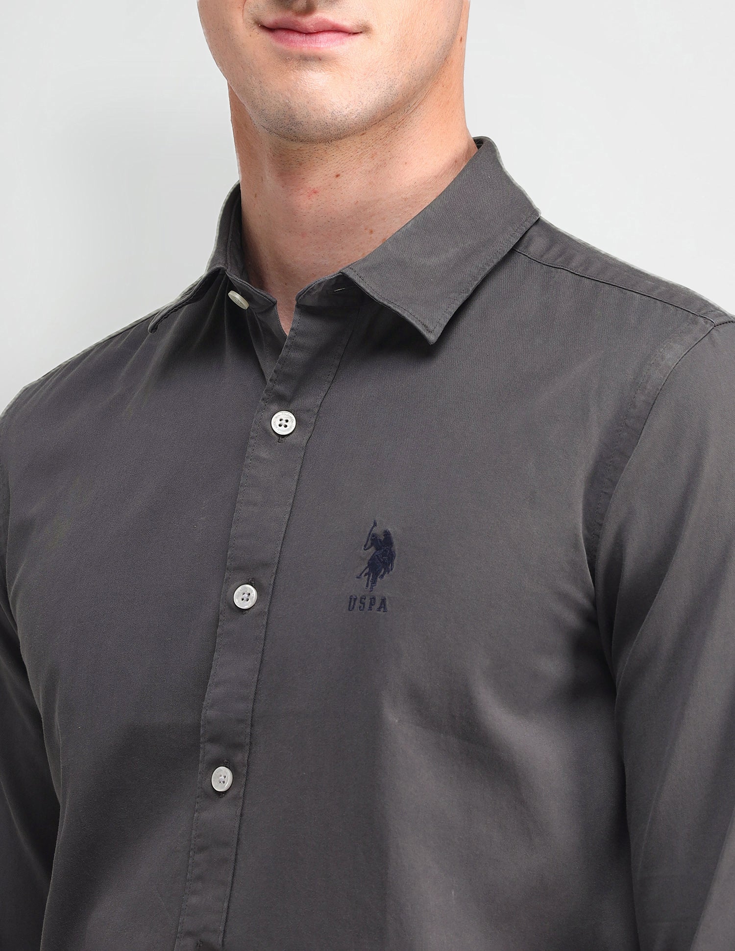 Slim Fit Cotton Shirt Light Grey - U.S. POLO ASSN. | Large