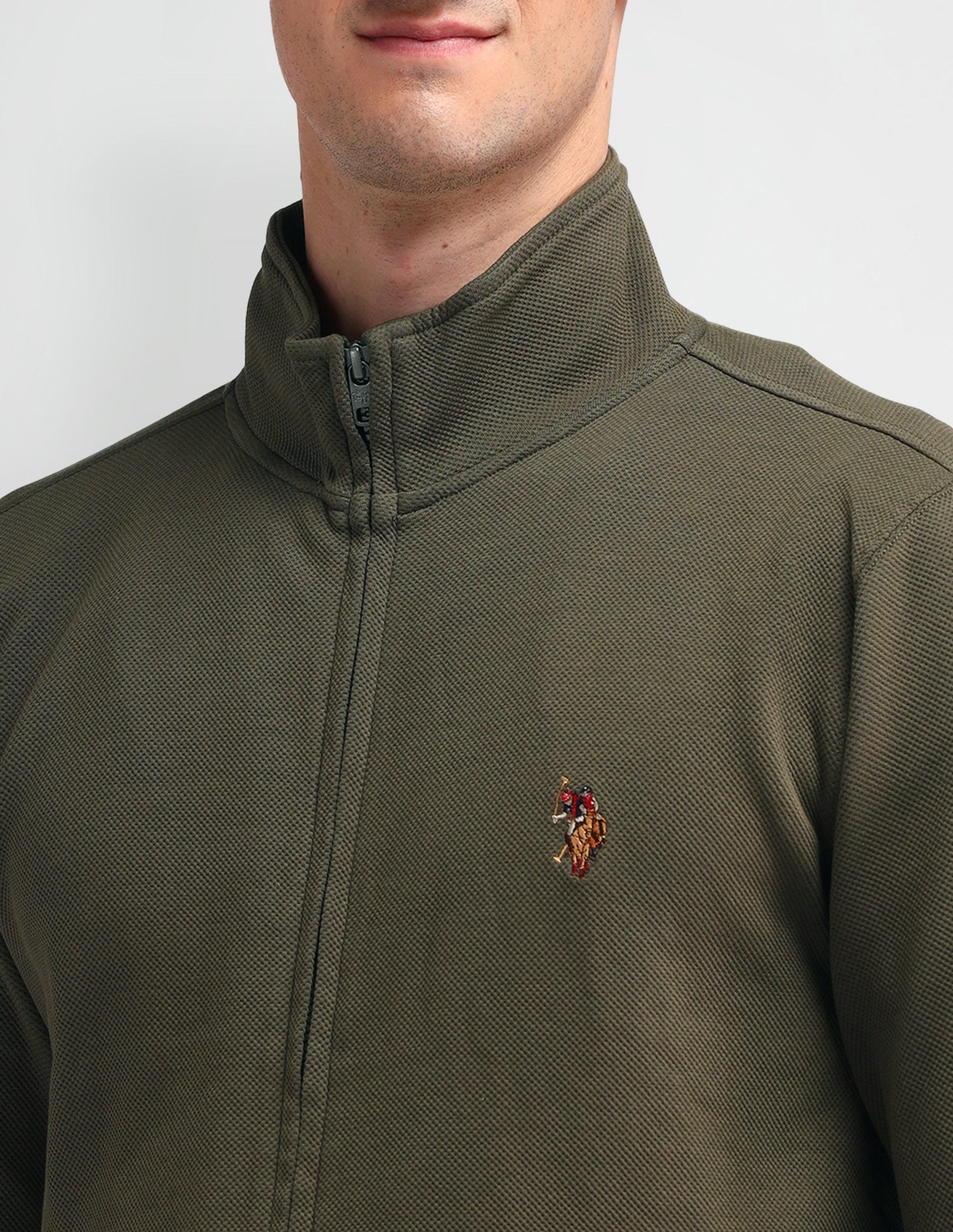 High Neck Textured Sweatshirt Smoky Olive - U.S. Polo Assn. India | Large