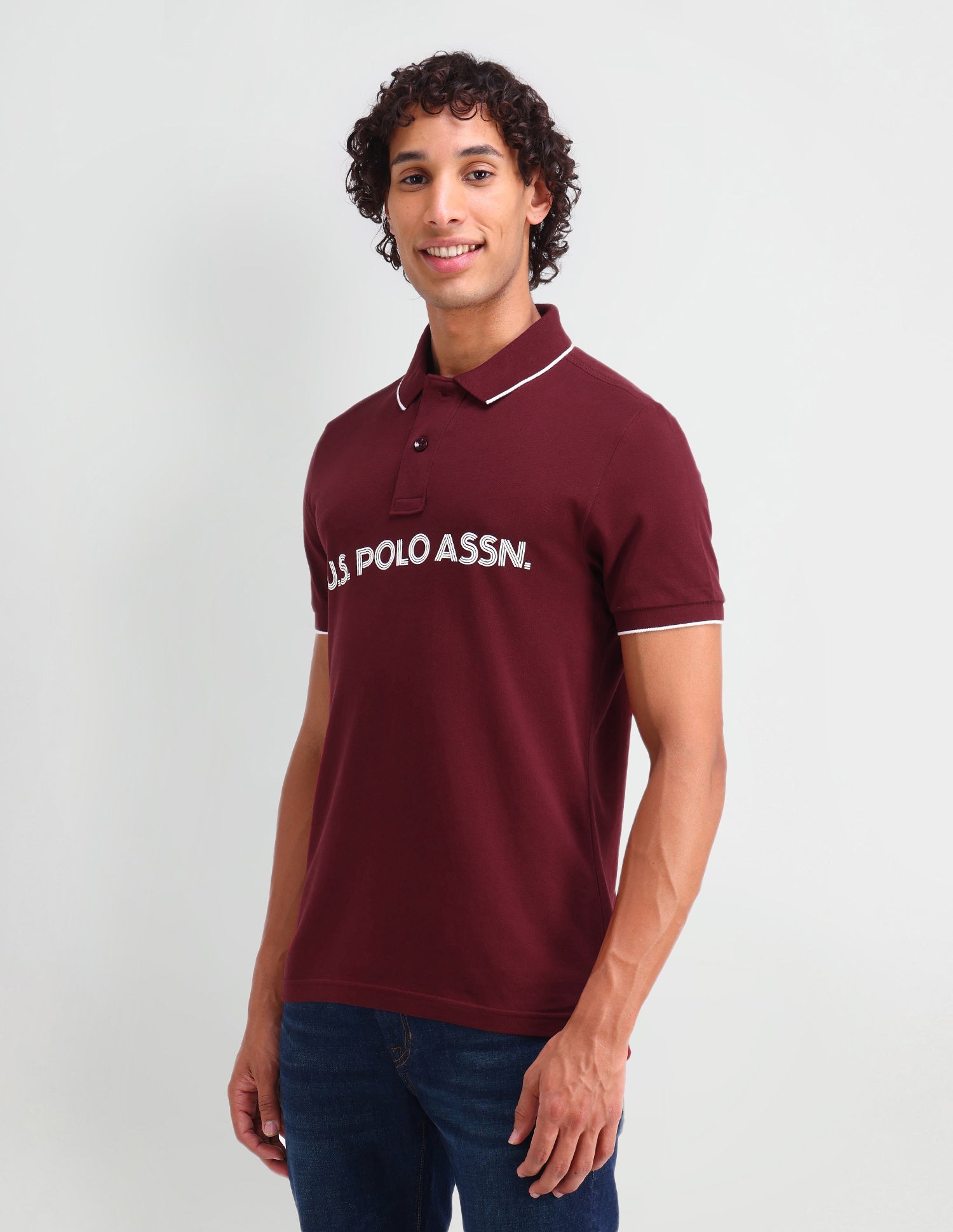 Brand Printed Muscle Fit Polo Shirt Pomograte - U.S. Polo Assn. India | Large