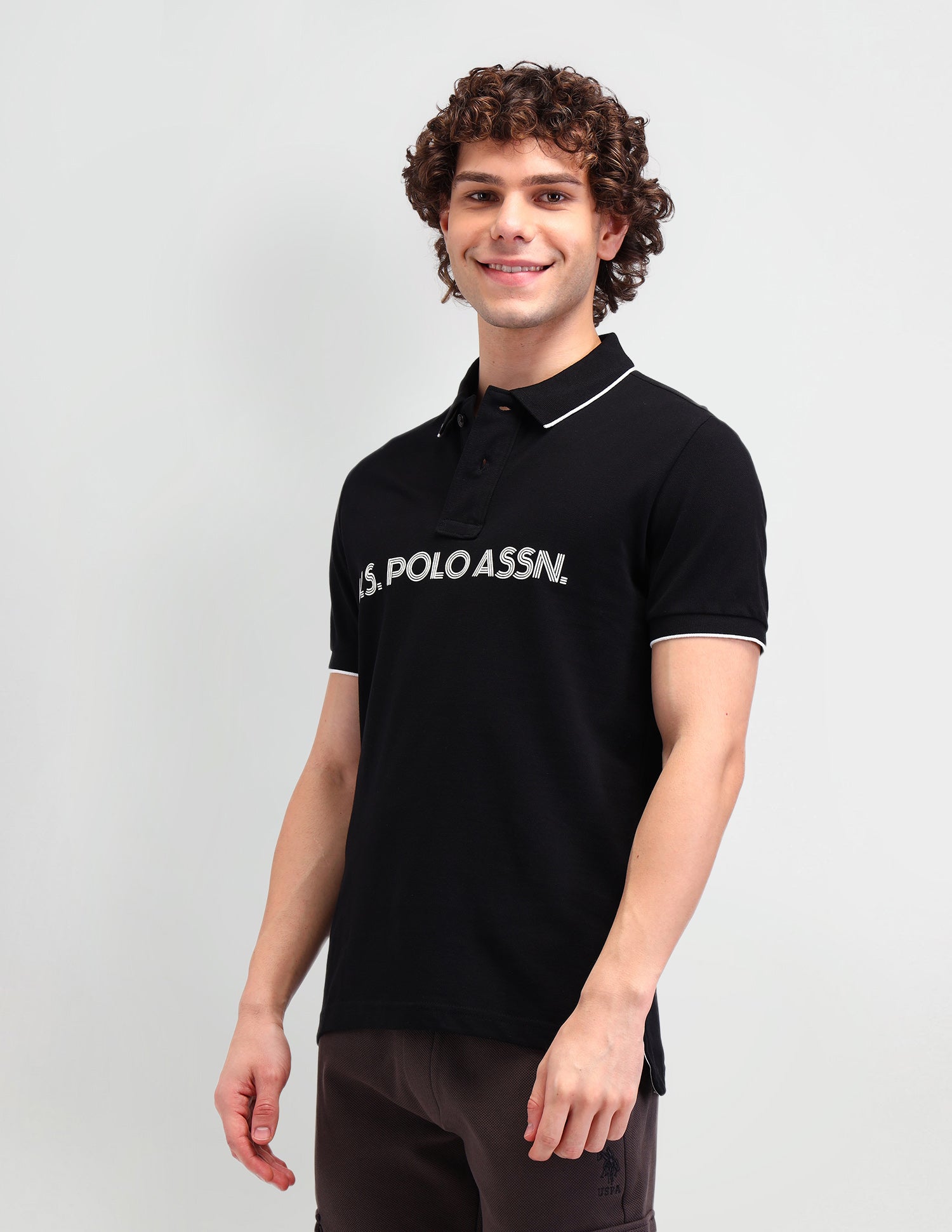 Brand Printed Cotton Polo Shirt Uspa Black - U.S. Polo Assn. India | Large