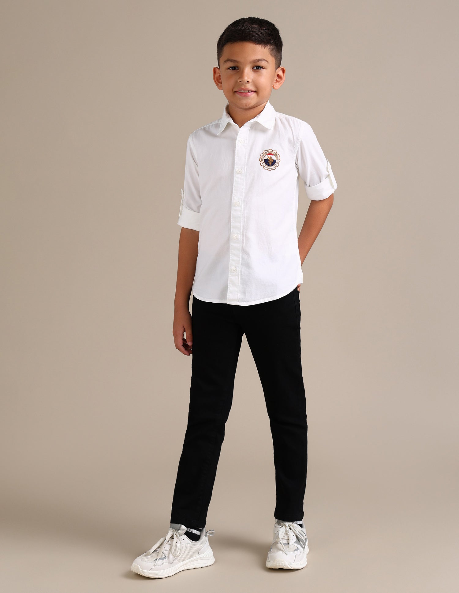 Boys Straight Fit Twill Weave Graphic Shirt White - U.S. POLO ASSN. | Large