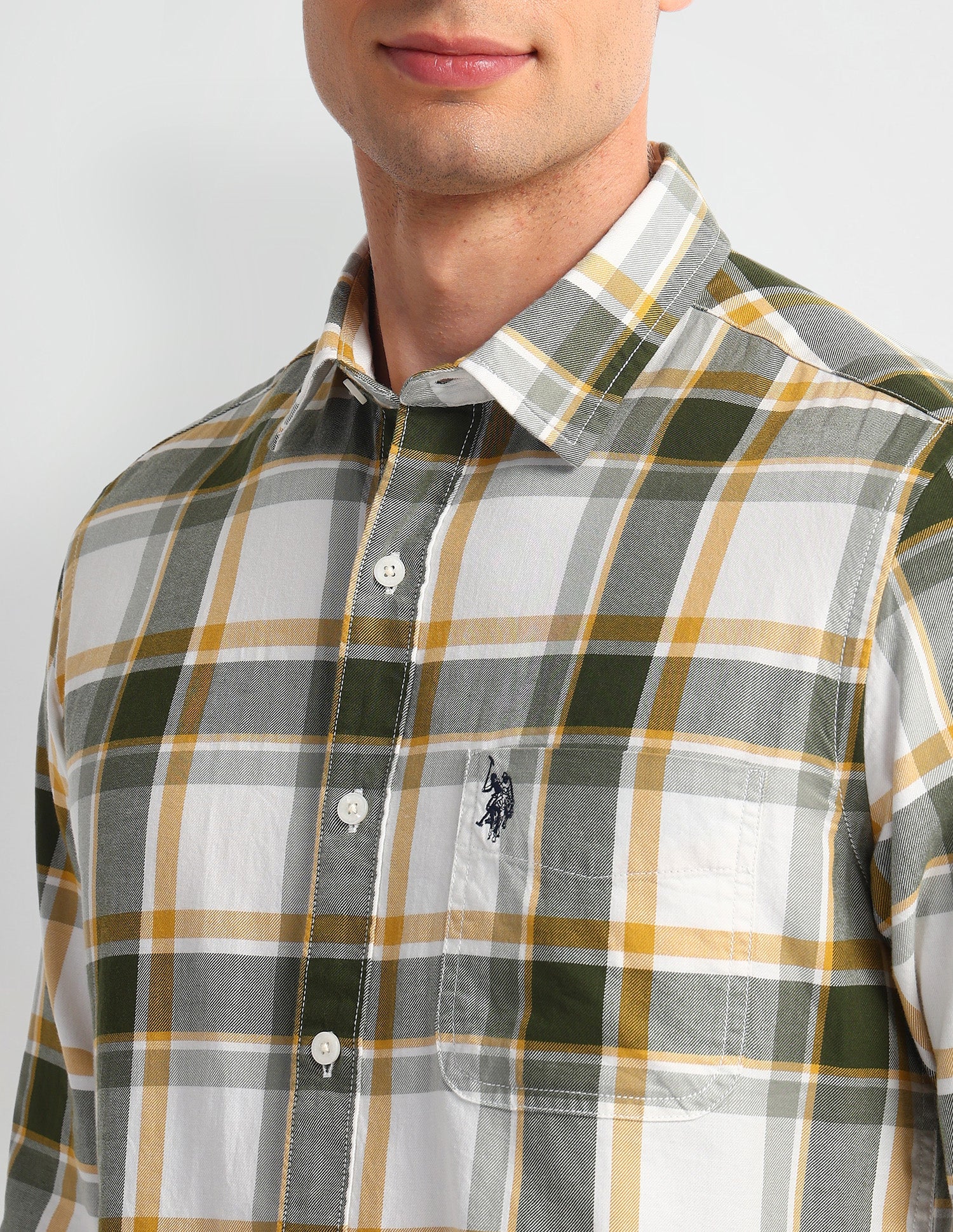 Plaid Checked Slim Fit Shirt Dark-Green - U.S. Polo Assn. India | Large