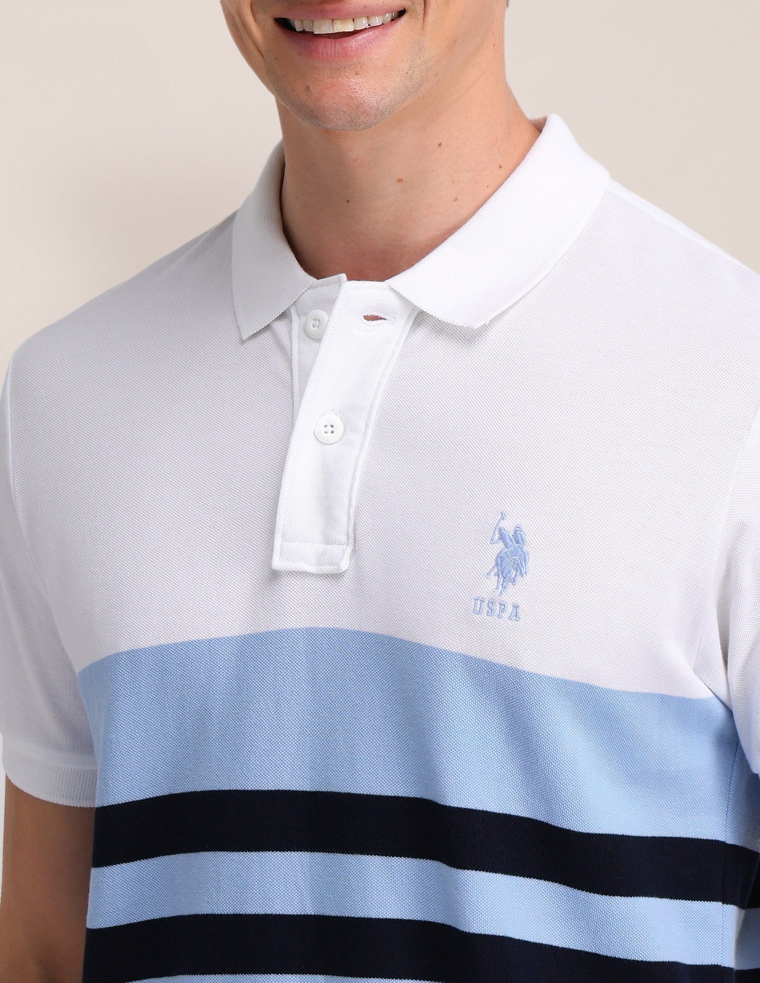 Horizontal Striped Slim Fit Polo Shirt White - U.S. POLO ASSN. | Large