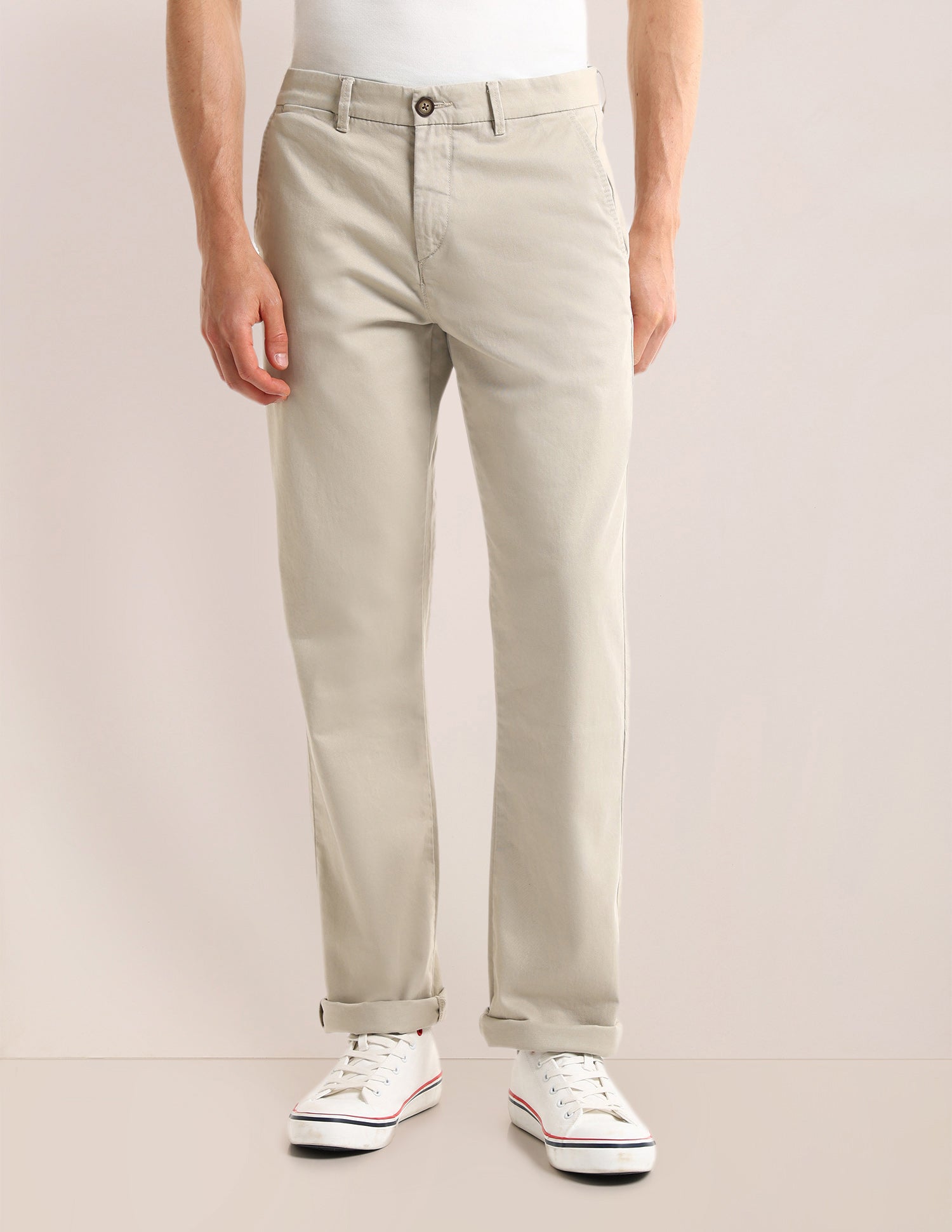 Riley Straight Fit Twill Trousers Beige - U.S. POLO ASSN. | Large