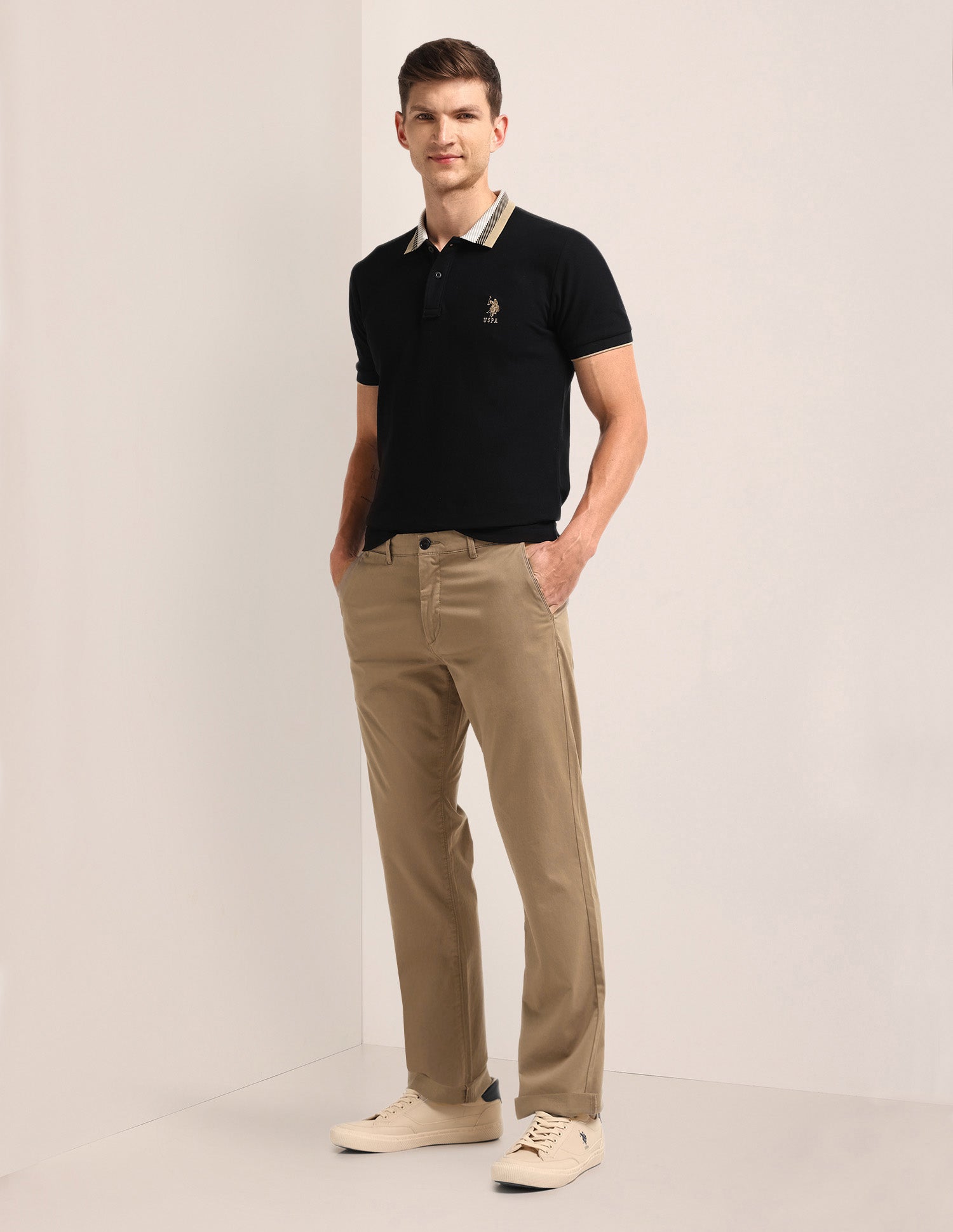 Riley Straight Fit Regular Trousers Khaki - U.S. POLO ASSN. | Large