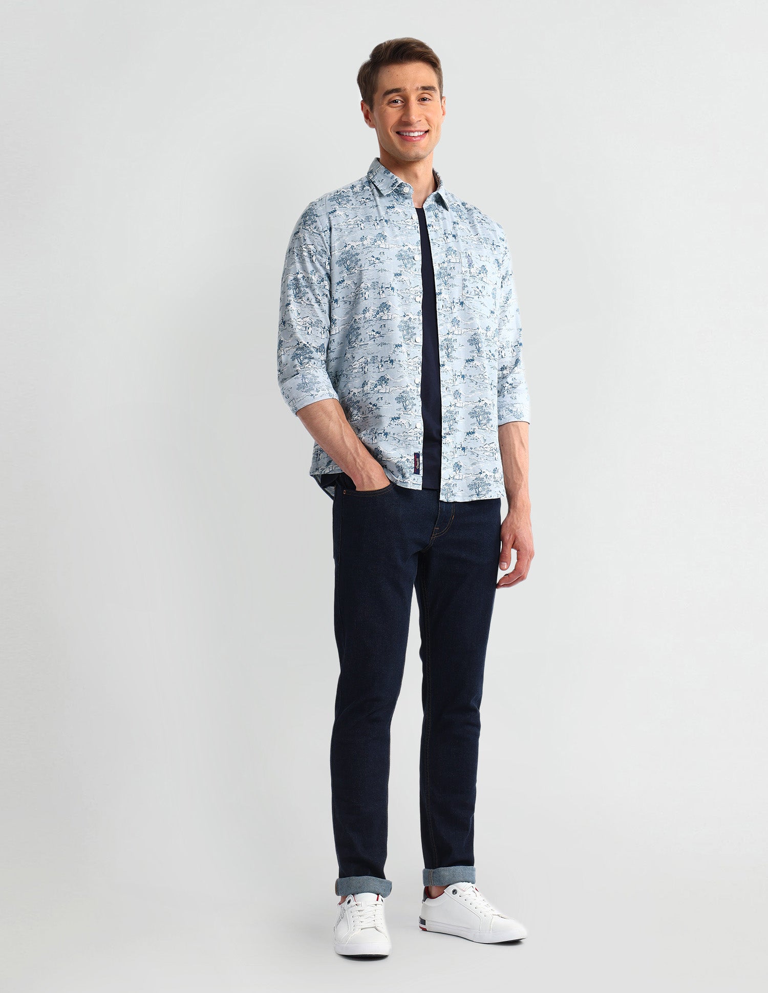 All-over Slim Fit Shirt Light-Grey - U.S. Polo Assn. India | Large