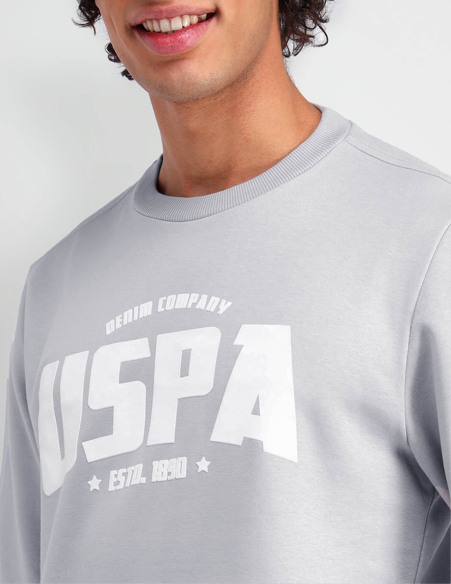 Crew Neck Brand Printed Sweatshirt Grey - U.S. POLO ASSN. | Large