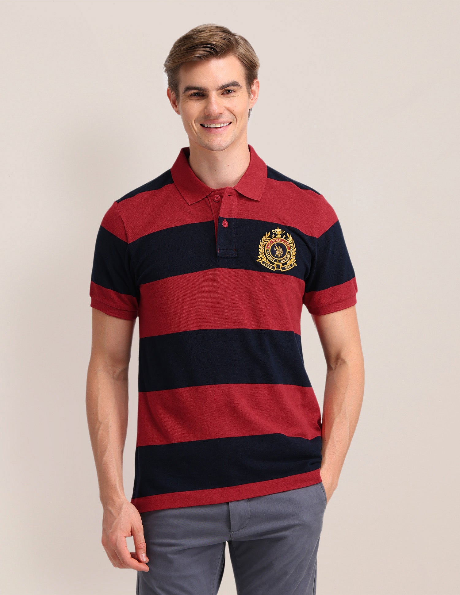 Horizontal Striped Cotton Polo Shirt Red - U.S. POLO ASSN. | Large