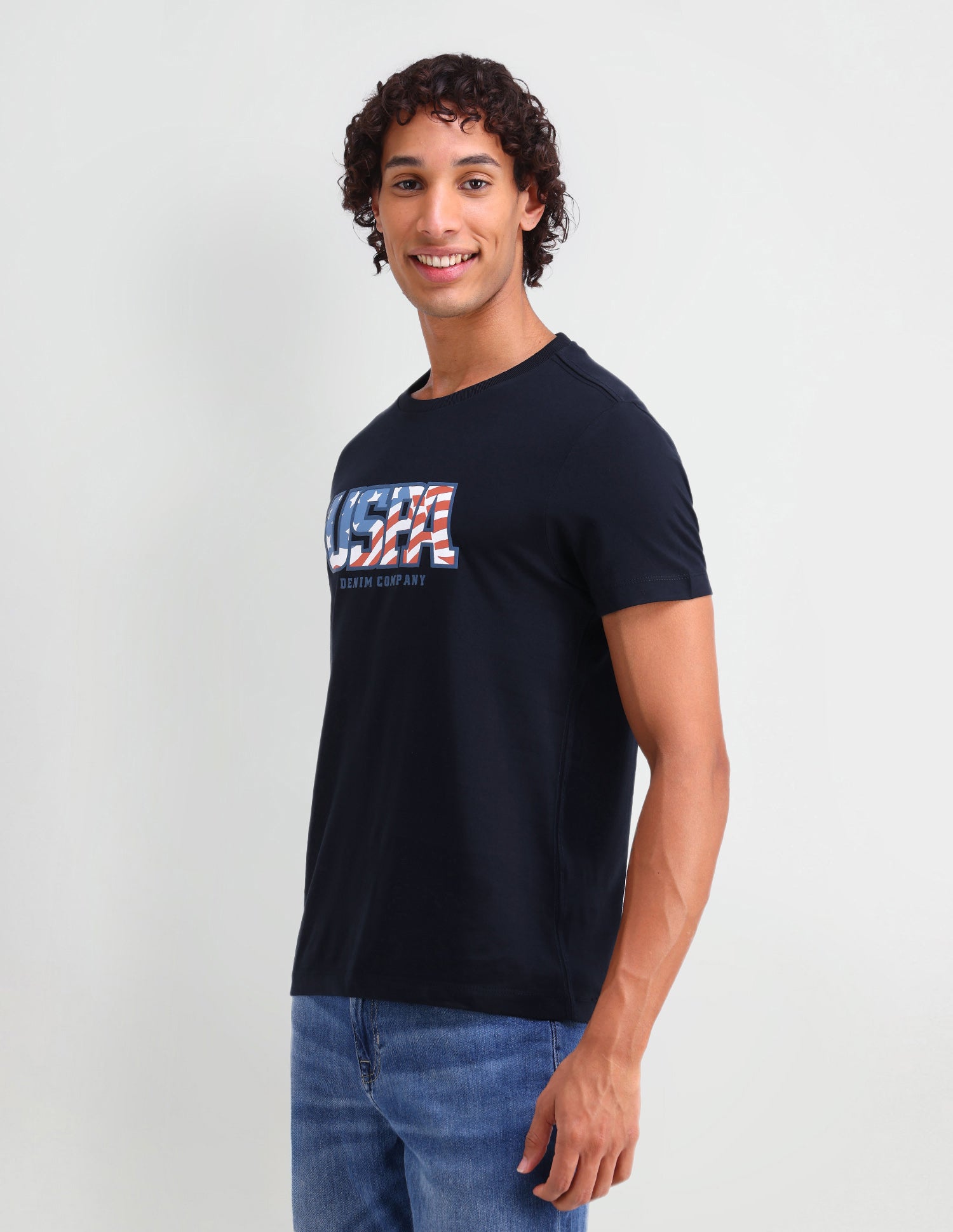 Brand Printed Muscle Fit T-Shirt Navy - U.S. Polo Assn. India | Large