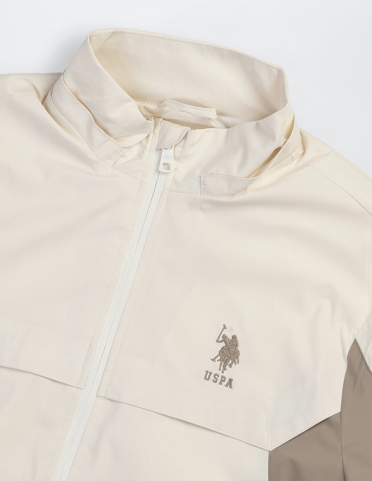 Packable Detachable Hood Colour Blocked Jacket Beige - U.S. Polo Assn. India | Large