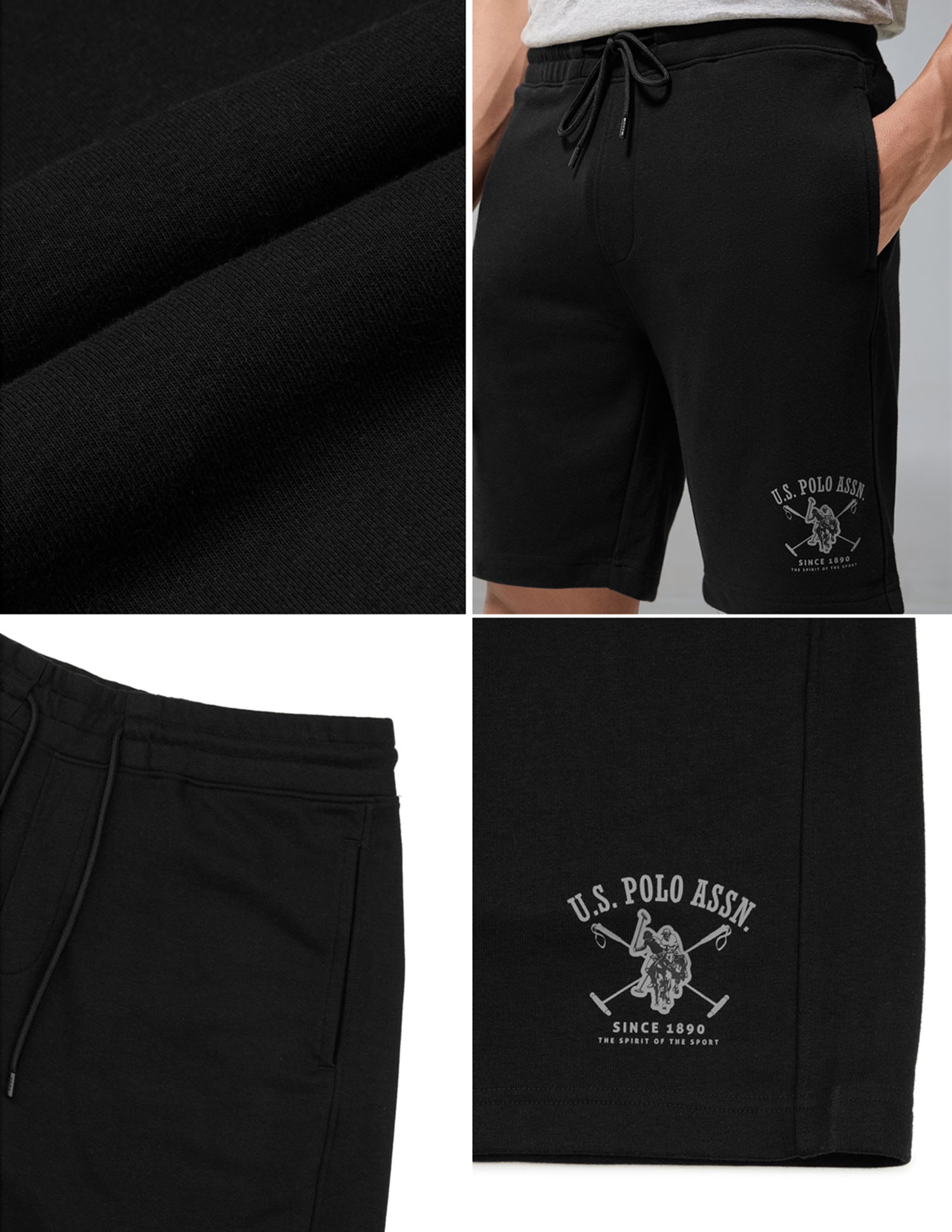 Cotton Rich OES13 Terry Lounge Shorts Black - U.S. Polo Assn. India | Large
