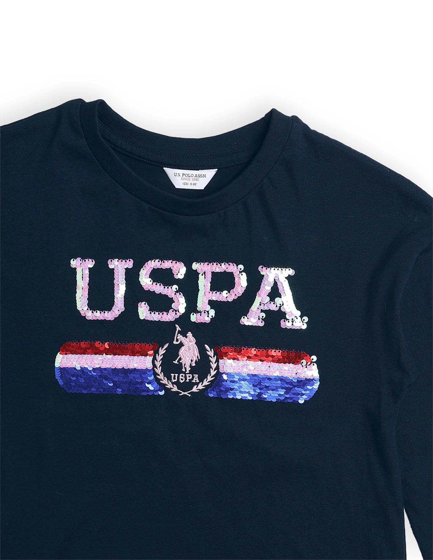 Girls Flip Sequin Cotton T-Shirt Navy - U.S. Polo Assn. India | Large