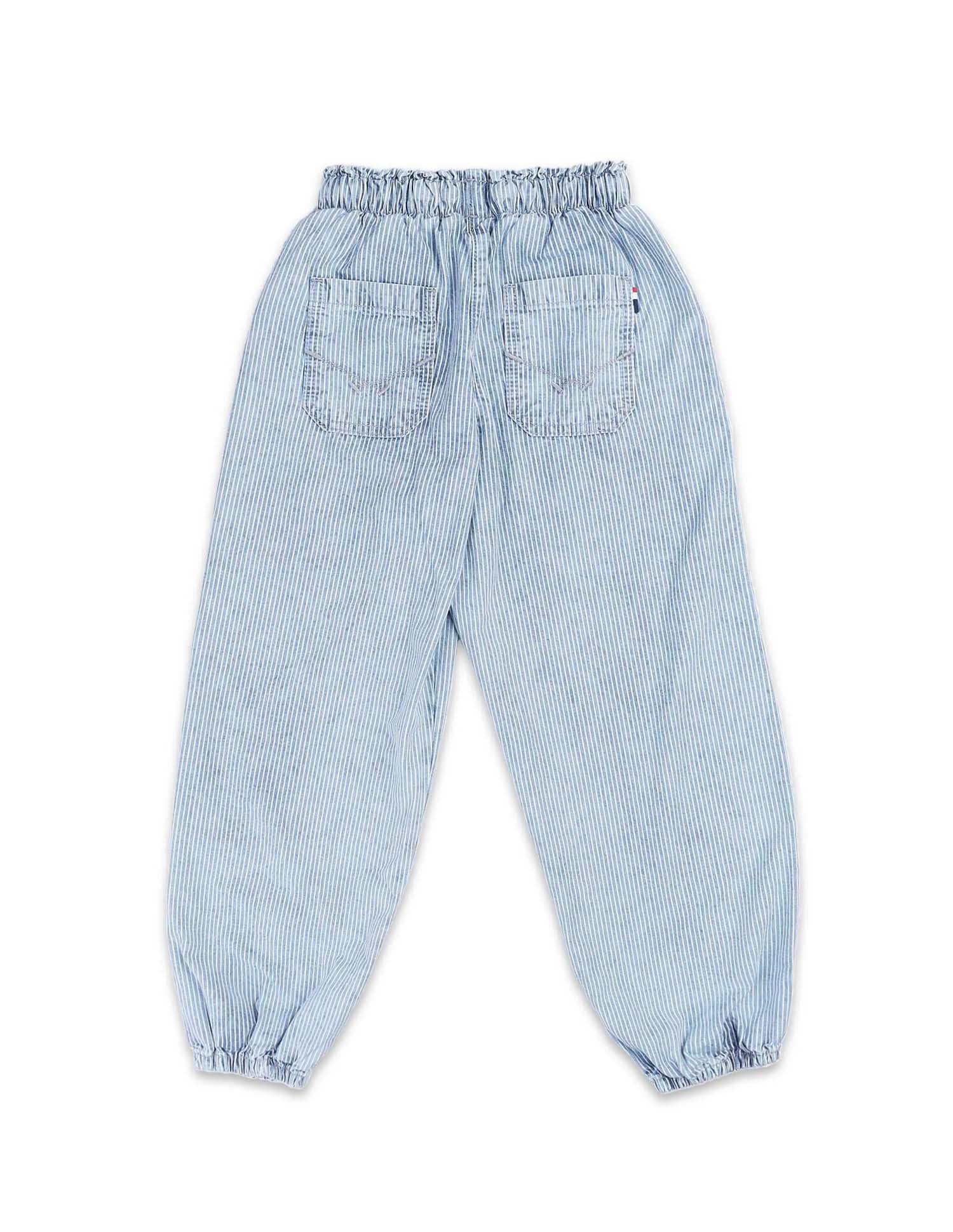 Girls Vertical Striped Jogger Jeans Light Blue - U.S. POLO ASSN. | Large