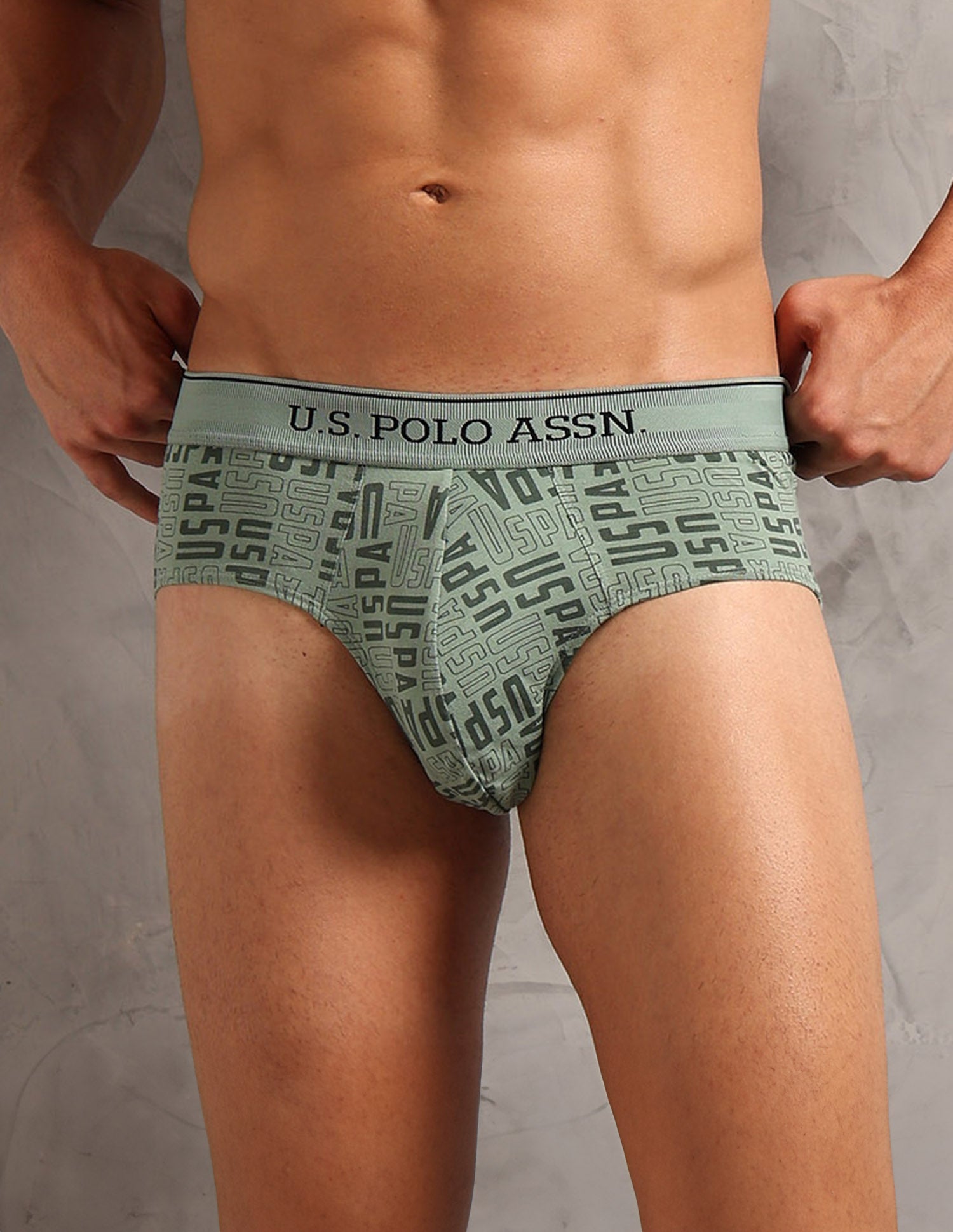 Moisture Wicking Cotton OEB17 Briefs - Pack Of 3 Aop Granite Gree, Aop Stone Blue and Antler - U.S. POLO ASSN. | Large