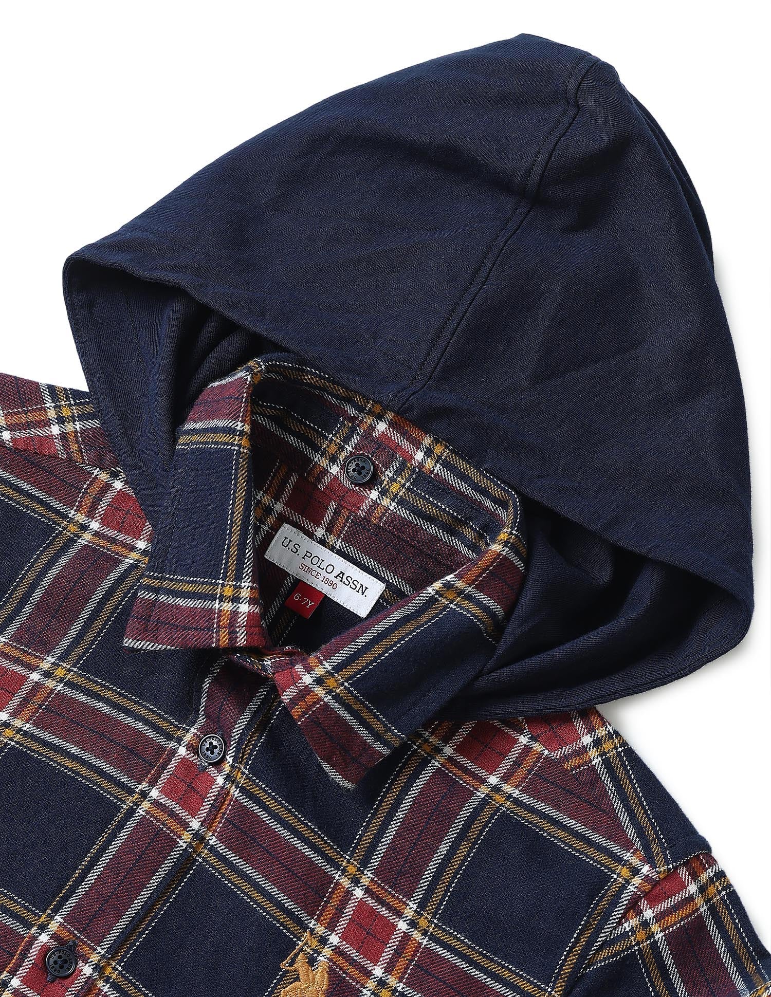Twill Plaid Checked Hooded Shirt Navy - U.S. Polo Assn. India | Large