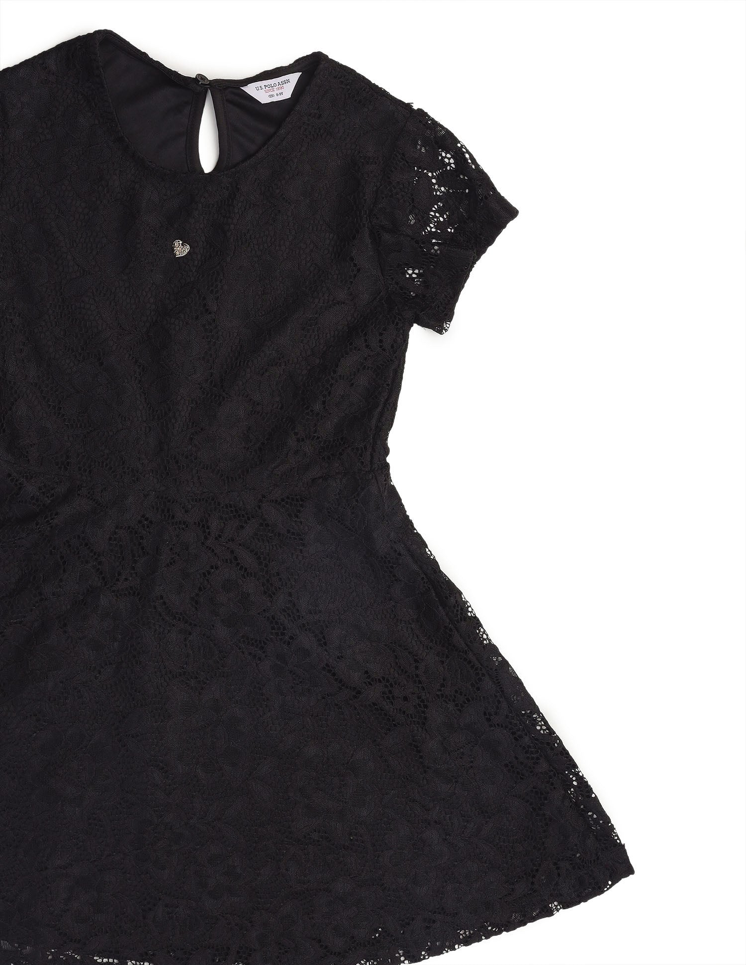Girls Floral A-Line Lace Dress Black - U.S. POLO ASSN. | Large