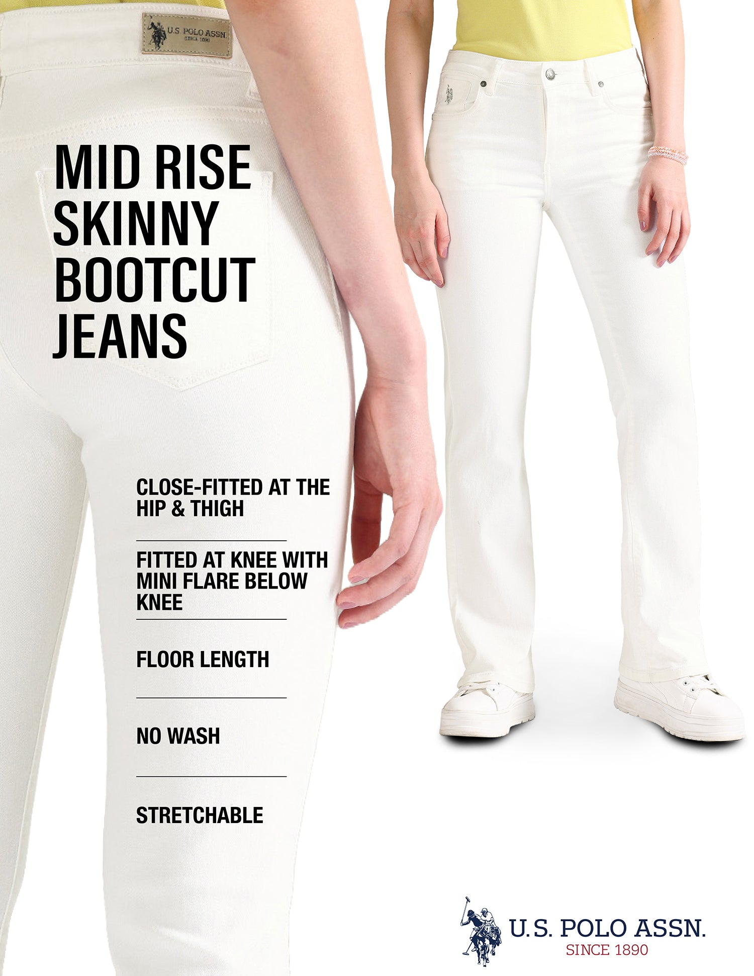 Skinny Bootcut Fit White Jeans White - U.S. Polo Assn. India | Large