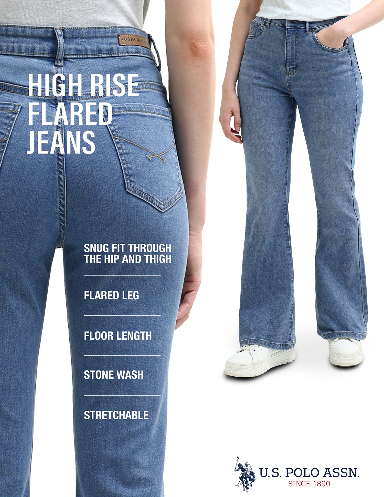 High Rise Flared Jeans Blue - U.S. Polo Assn. India | Large