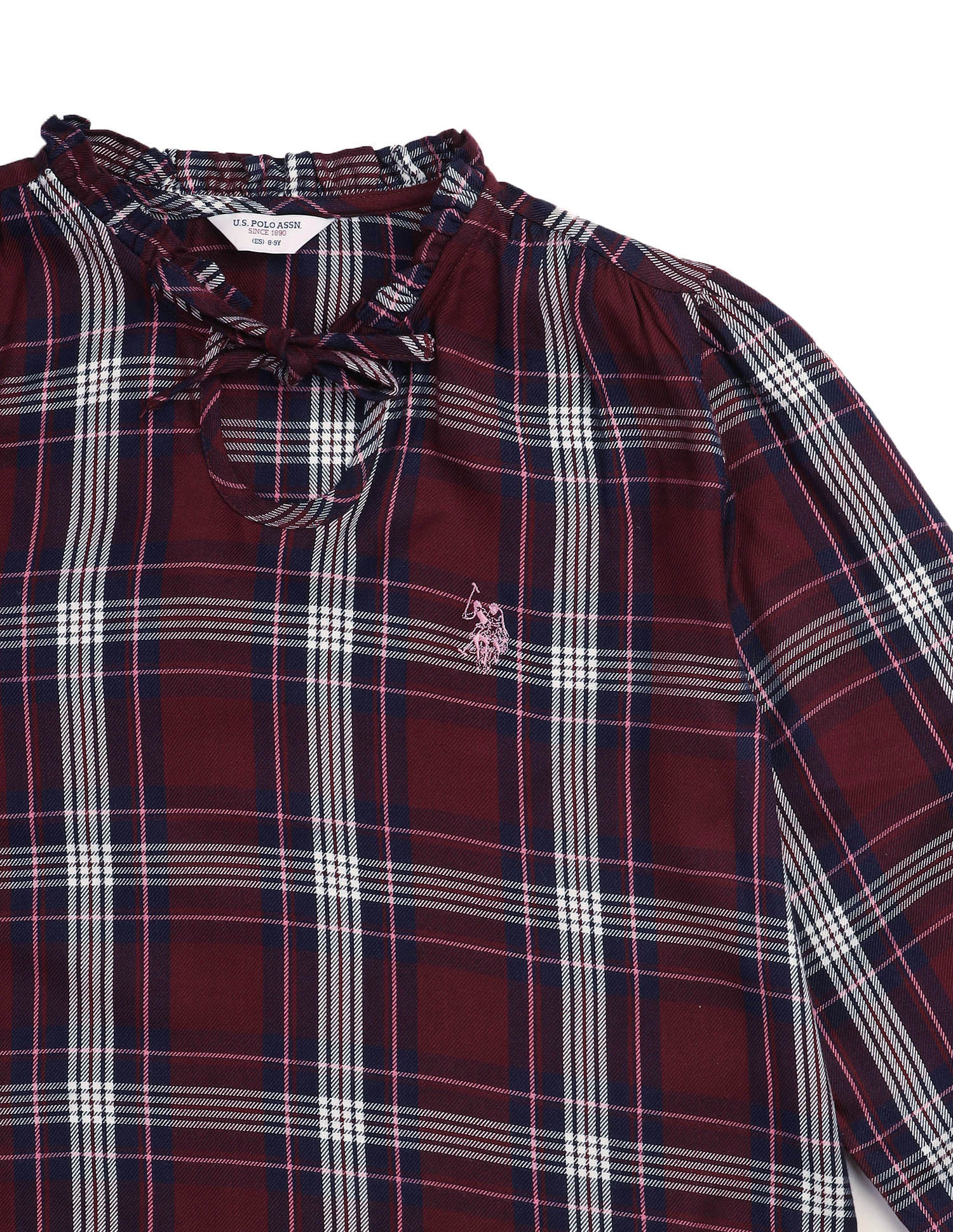 Girls Checked Tie Up Top Burgundy - U.S. POLO ASSN. | Large