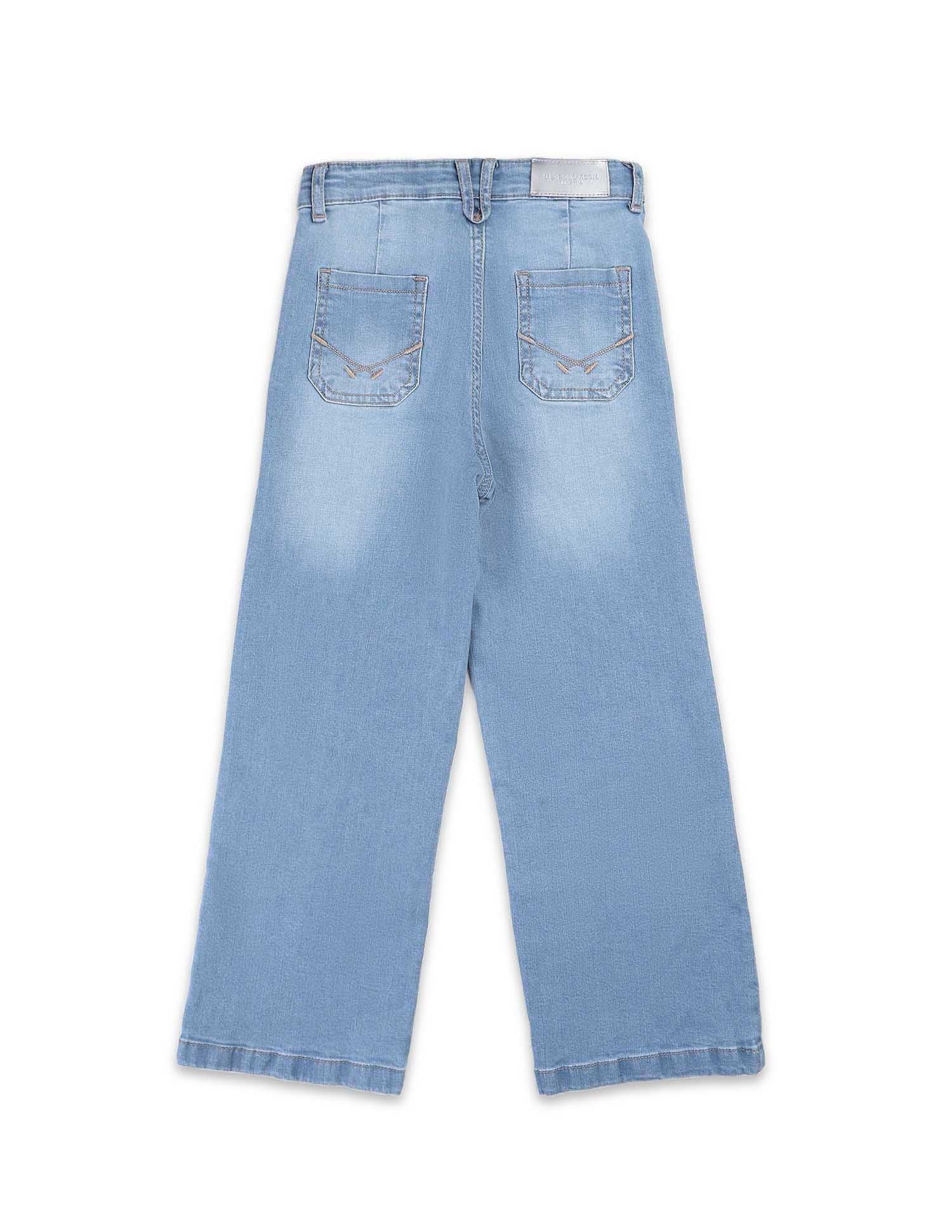 Girls Wide Leg Fit High Rise Jeans Light Blue - U.S. POLO ASSN. | Large
