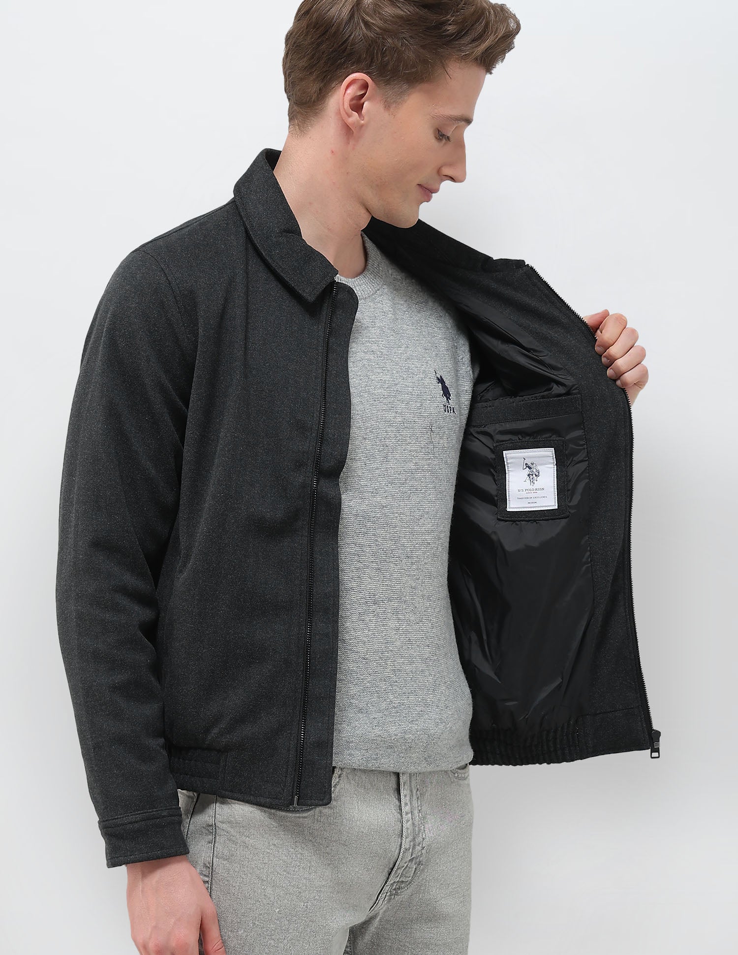 Heathered Regular Fit Jacket Charcoal - U.S. POLO ASSN. | Large