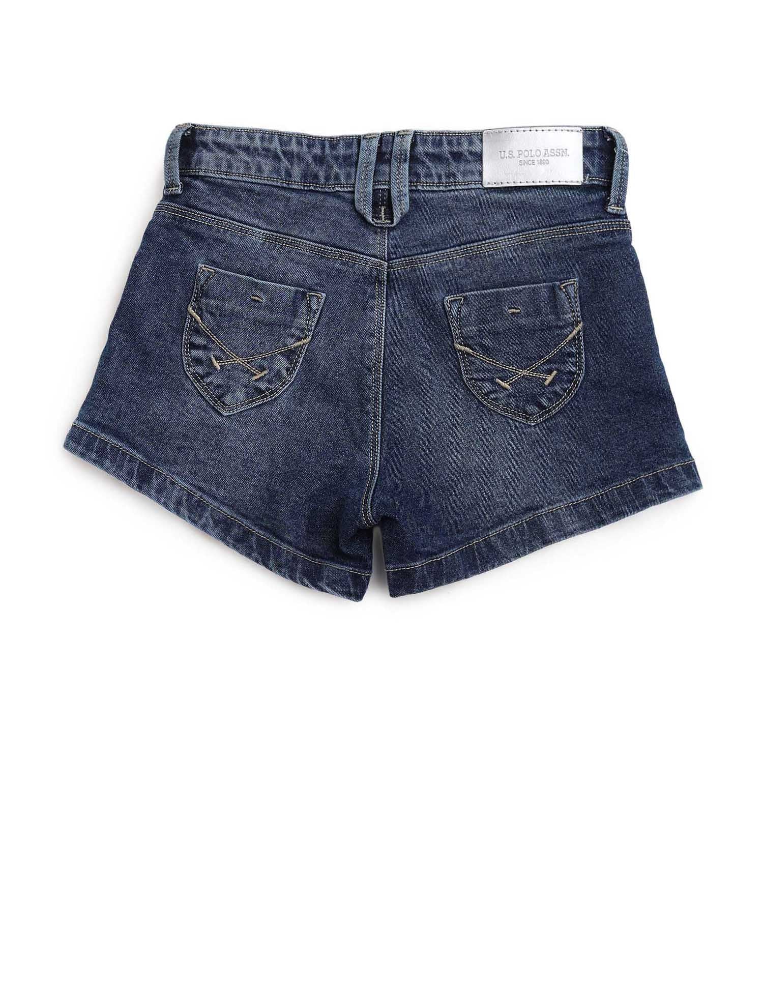 Girls Upturned Hem Denim Shorts Blue - U.S. POLO ASSN. | Large
