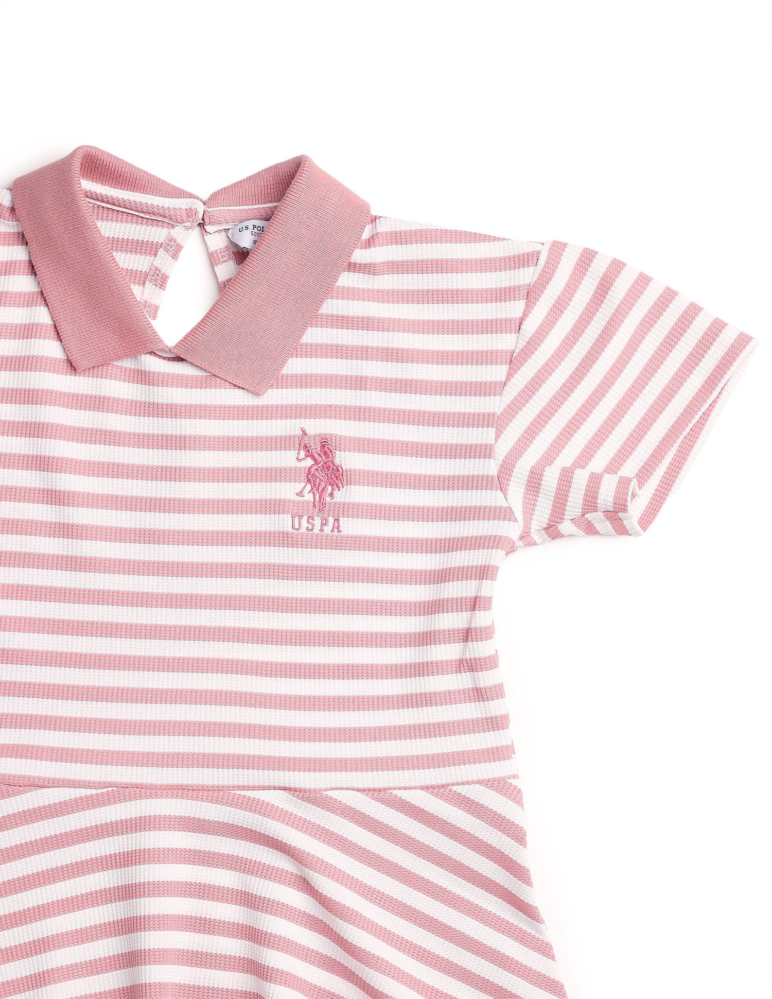 Girls Horizontal Striped Fit And Flare Dress Pink - U.S. POLO ASSN. | Large