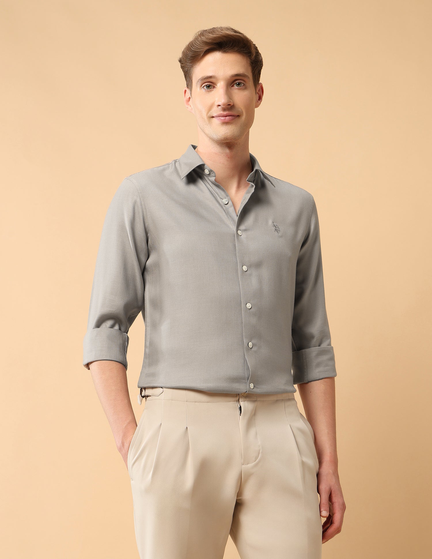 Pacho X Twill Tailored Fit Shirt Grey - U.S. Polo Assn. India | Large